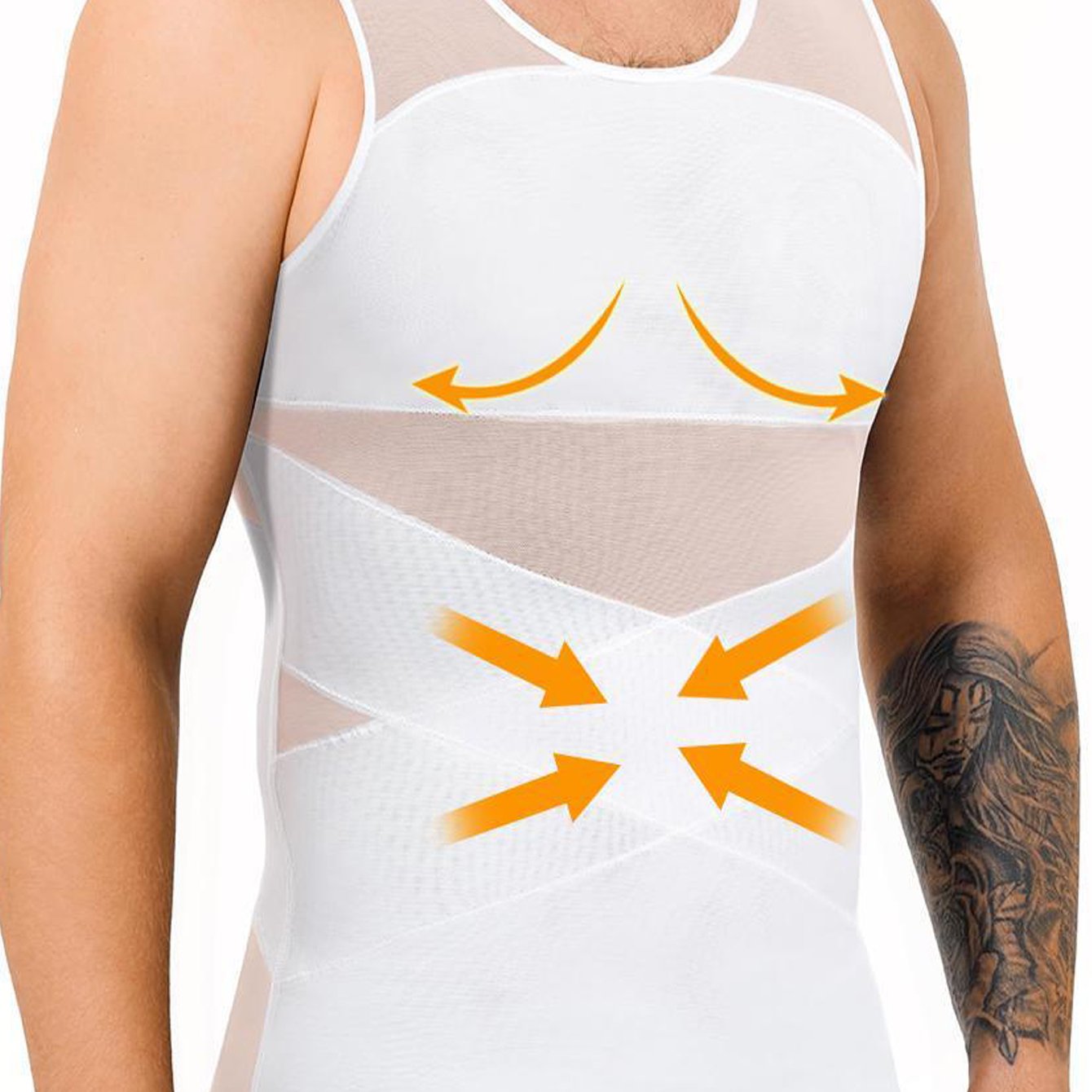 TEMU Men's Chest Compression Shirt | Body Shaper Tummy Control Vest Shapewear Abdomen Undershirt Tank Top, V-neck, Skinny Fit, Solid Color, Medium