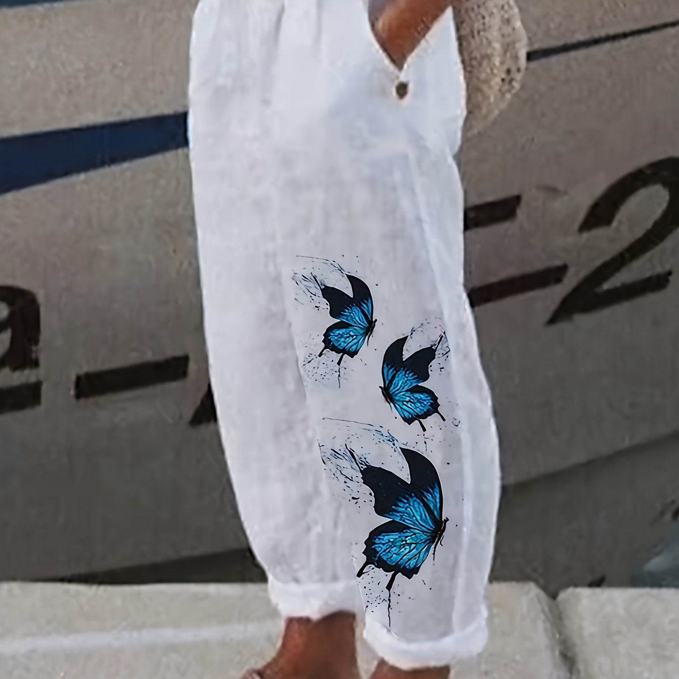 Image of Plus Size, New European And Fashion Vintage Wide-leg Casual Pants With Positioning Iron-on Floral Patterns For Women