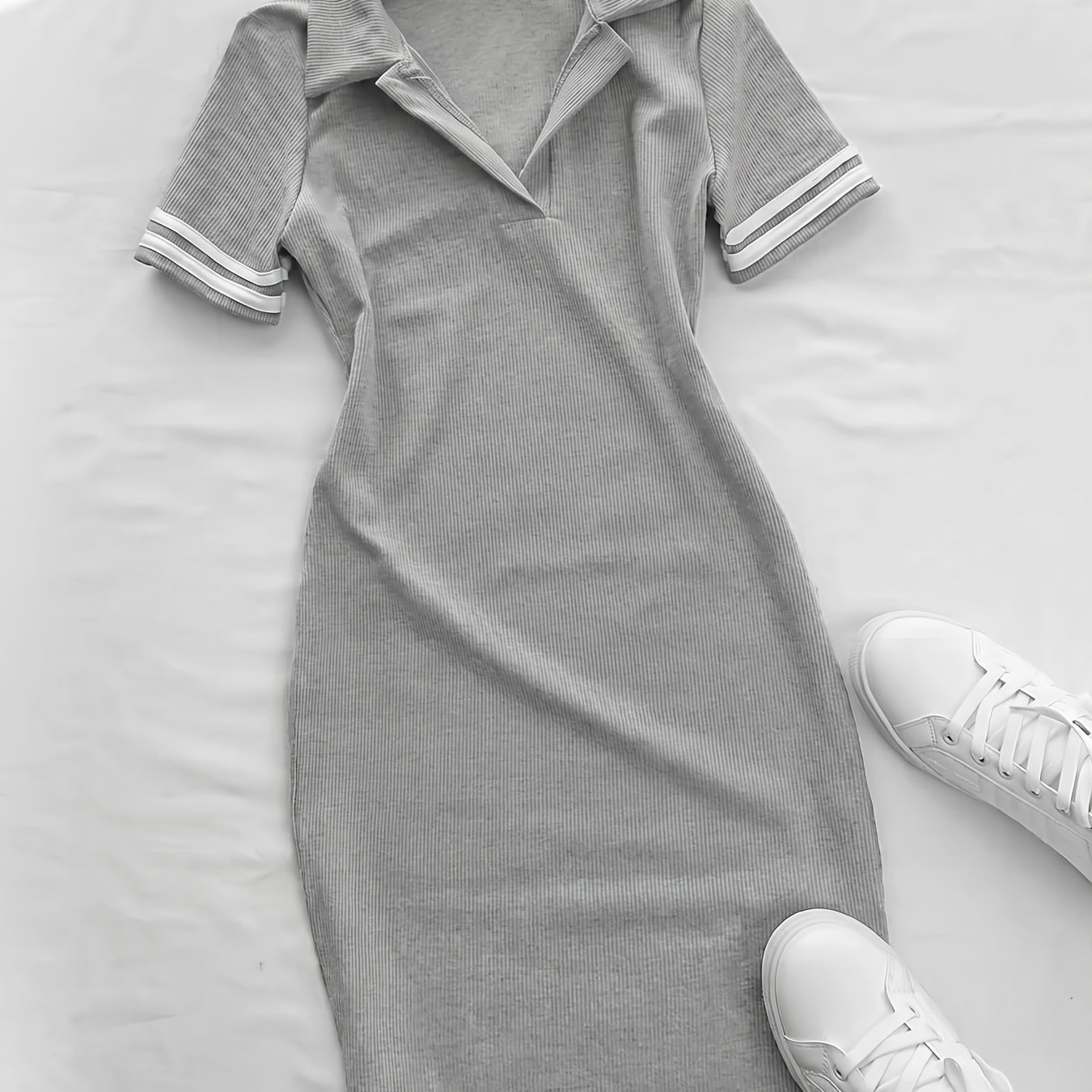 TEMU 새 여성용 폴로 칼라 드레스, 슬림핏, 다용도, 바디콘 스커트, 데일리룩에 적합, 세탁기 사용 가능