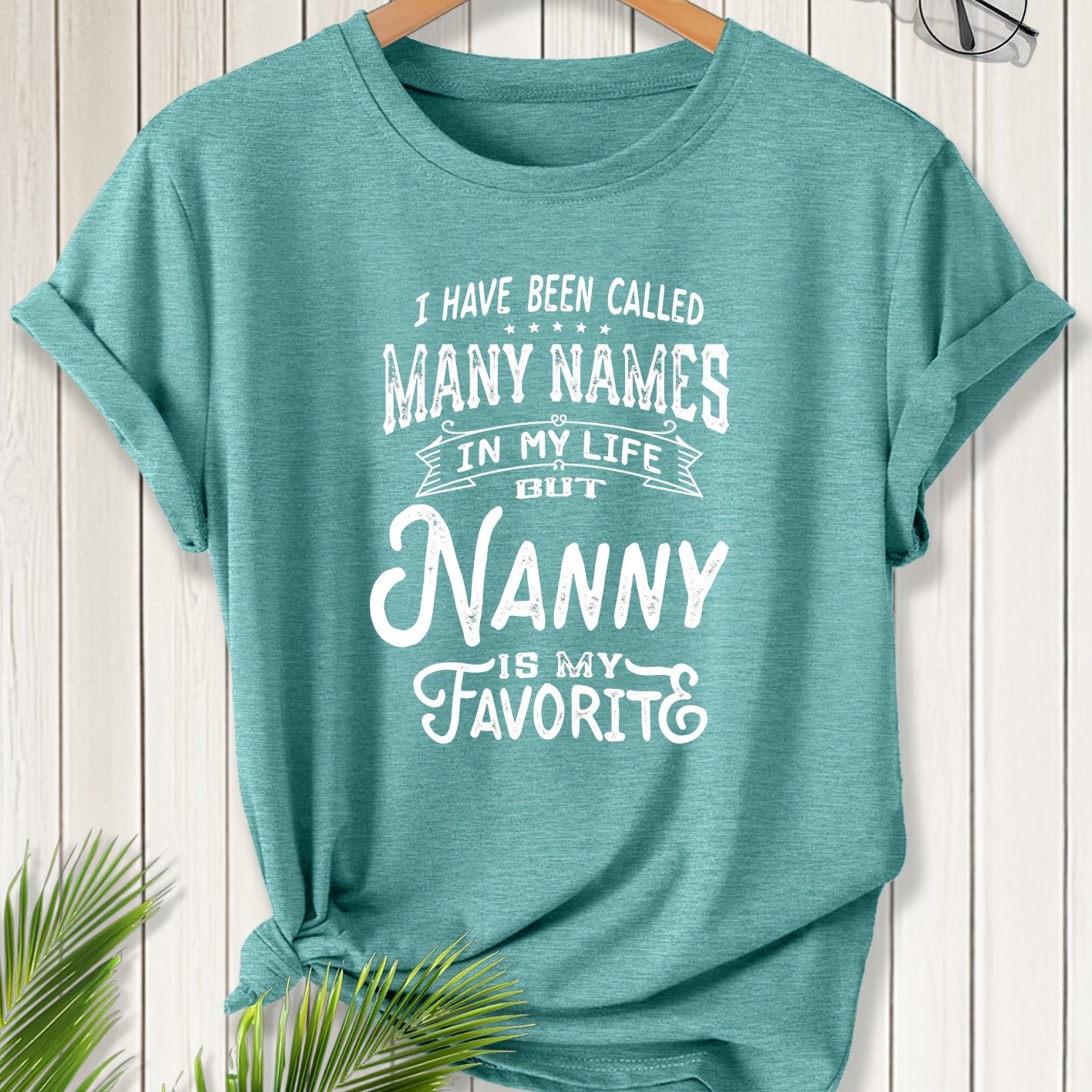 TEMU Ladies Elegant Short-sleeved Nanny Is Nanny / Grandma Fun Name Print Round Neck Women's Short-sleeved Suitable For Spring And Summer Fashion