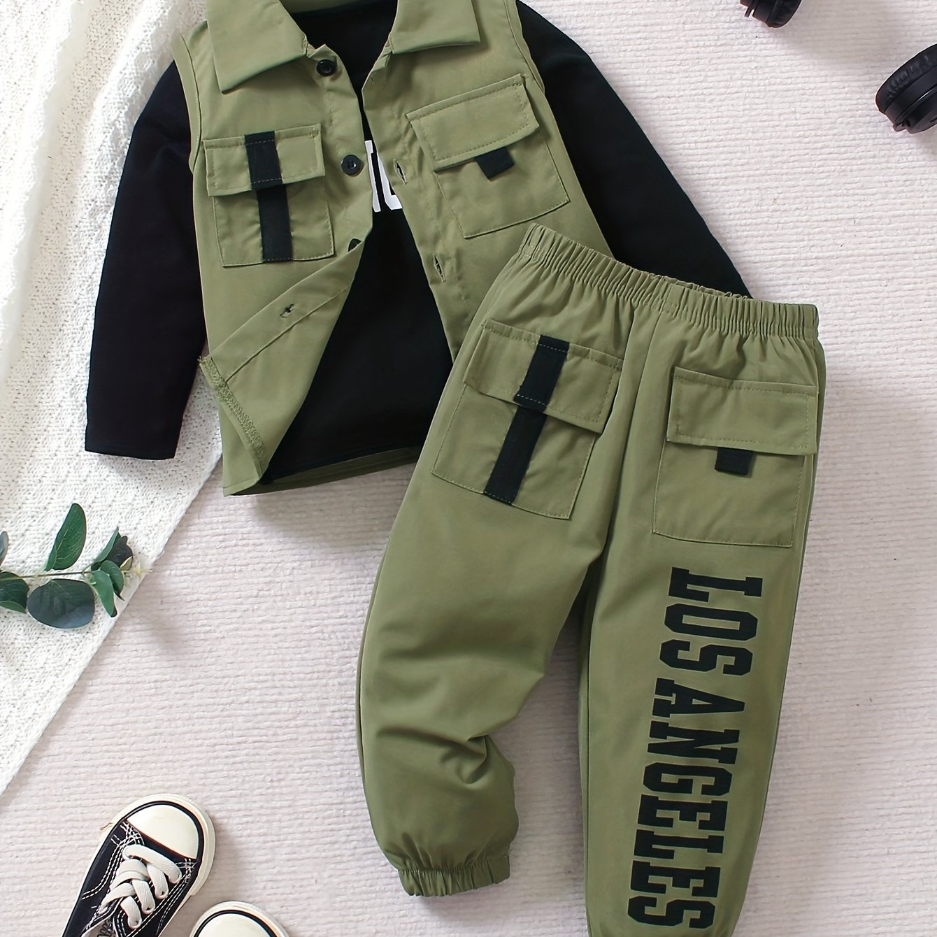 3pcs Kids And Toddlers Street Fashion Outfit, Casual Vest With Letter Print Long Sleeve T-shirt & Pants Set For Boys Spring/summer, Perfect For Outdoor
