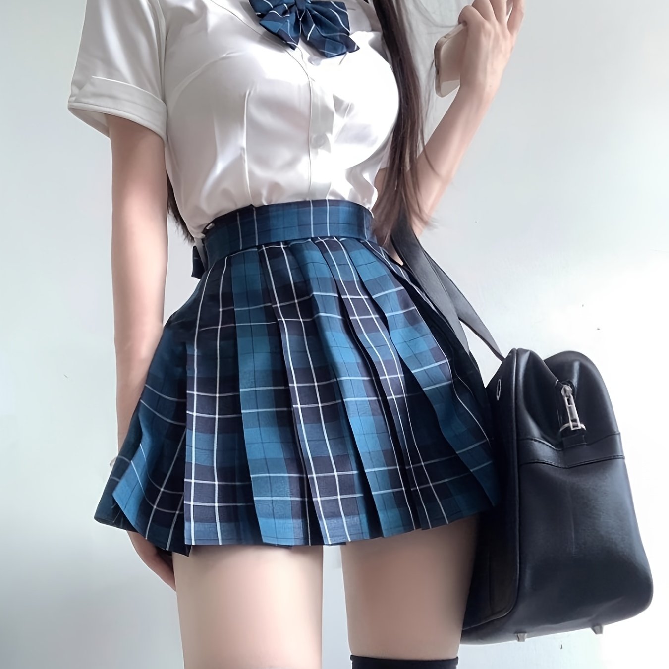 TEMU 2pcs Uniform Skirt/jk Uniform Skirt/ Laude Length/ Skirt/japanese Pleated Skirt Bow Tie