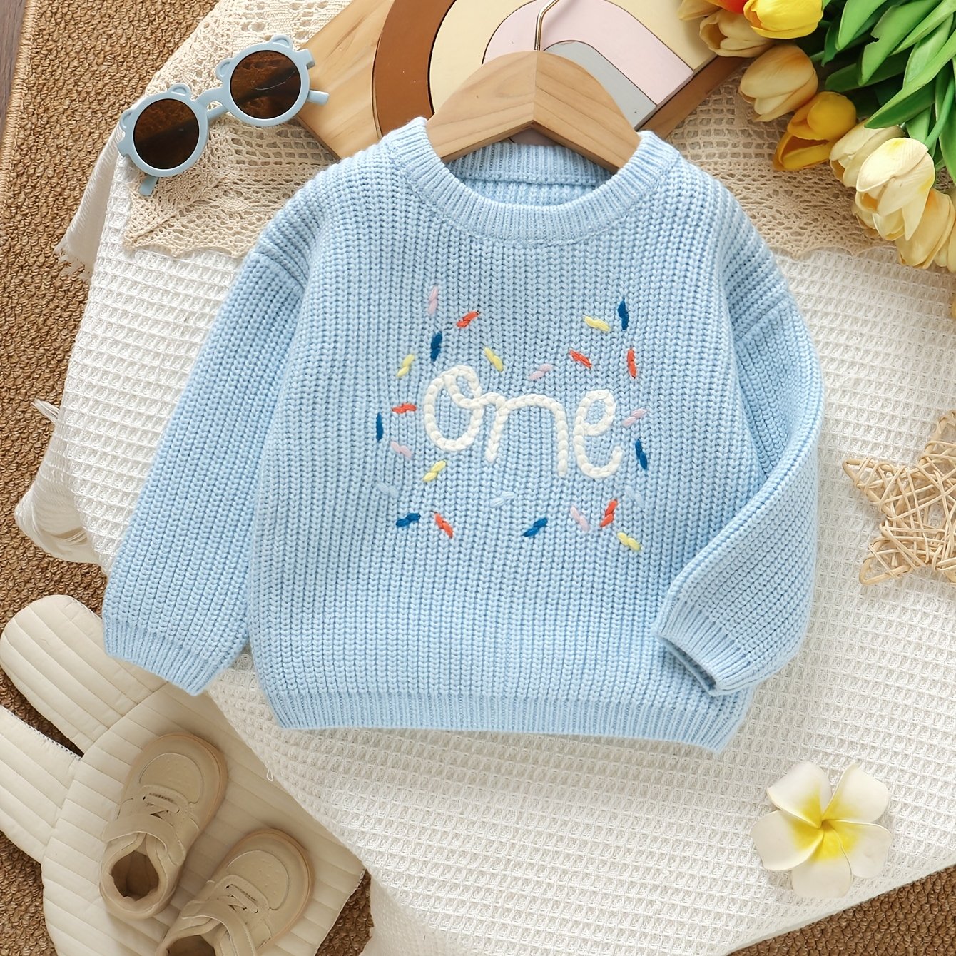 Image of Baby Fall Winter New Knitted Round Neck Sweater With Letter Embroidery Top, Boys And Girls Clothes, Christmas, Halloween