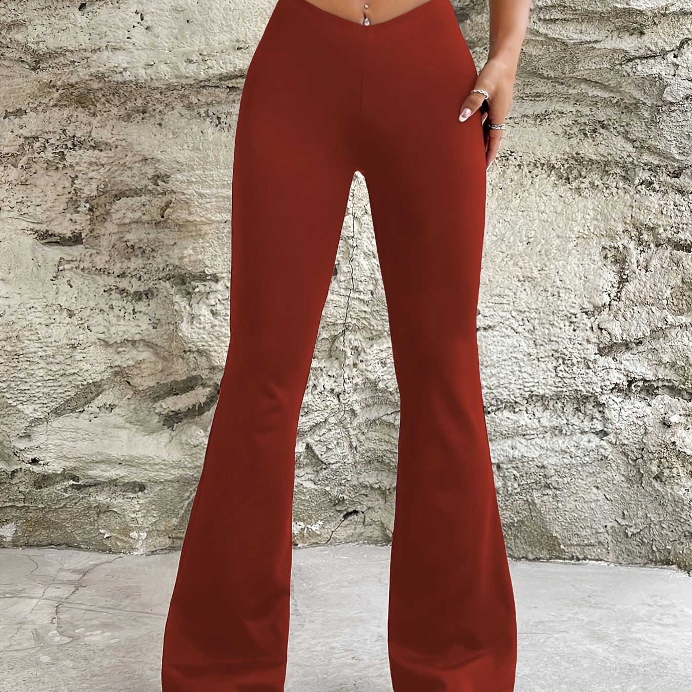Pleated Waist Solid Color Sports Flared Pants Wide Leg - Temu Canada