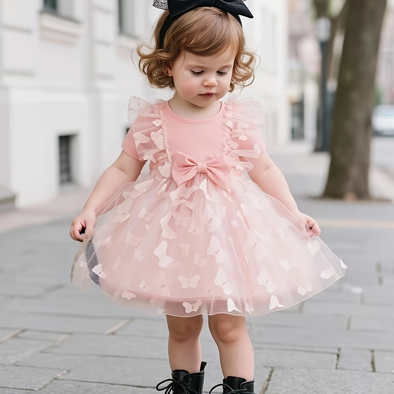 Image of New 2025 Summer Dress For Baby Girls, Featuring A With A Tulle Short-sleeve Design