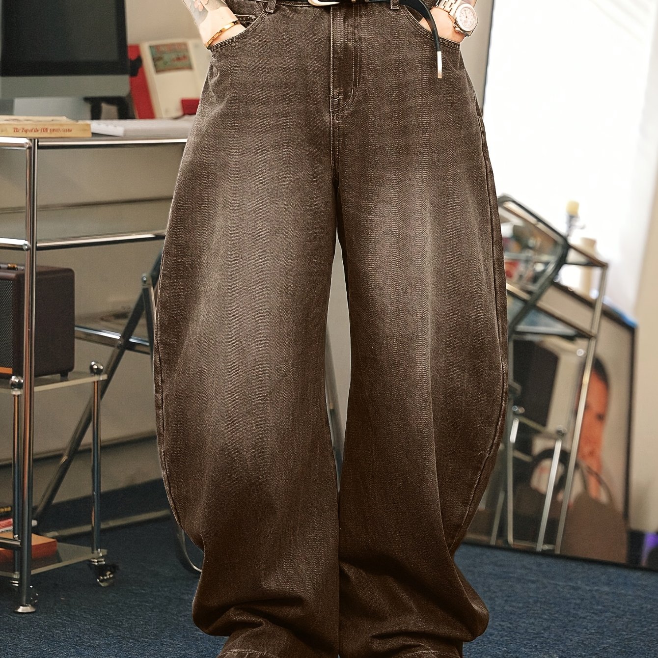 Fashion Men's Loose Distressed Design Flared Jeans Without Belt/accessories