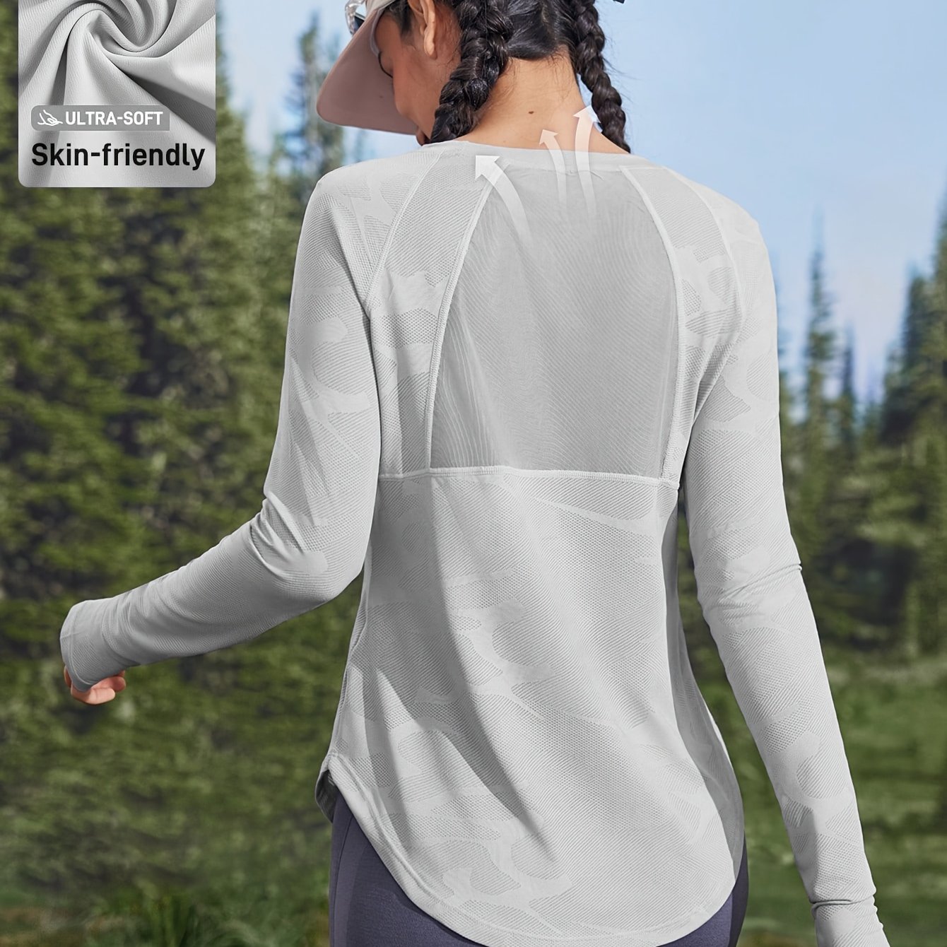 Image of 1pc Women's Spring Autumn Athletic Fitness Long Sleeve T-shirt, Camouflage Mesh With Thumbholes And Curved Hem, Soft Breathable High-elasticity For Yoga, Fitness, Running, And Casual Wear