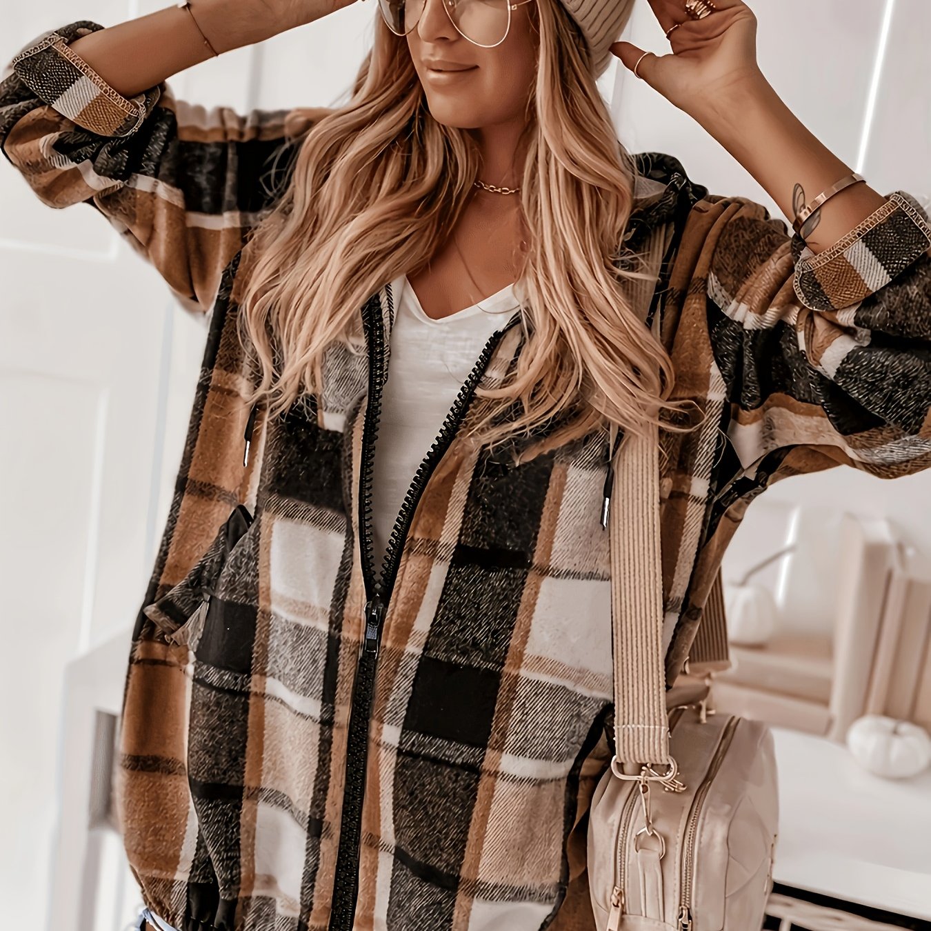 Image of Plus Size - Plus Size - Plus Size Women's Hooded Jacket Casual
