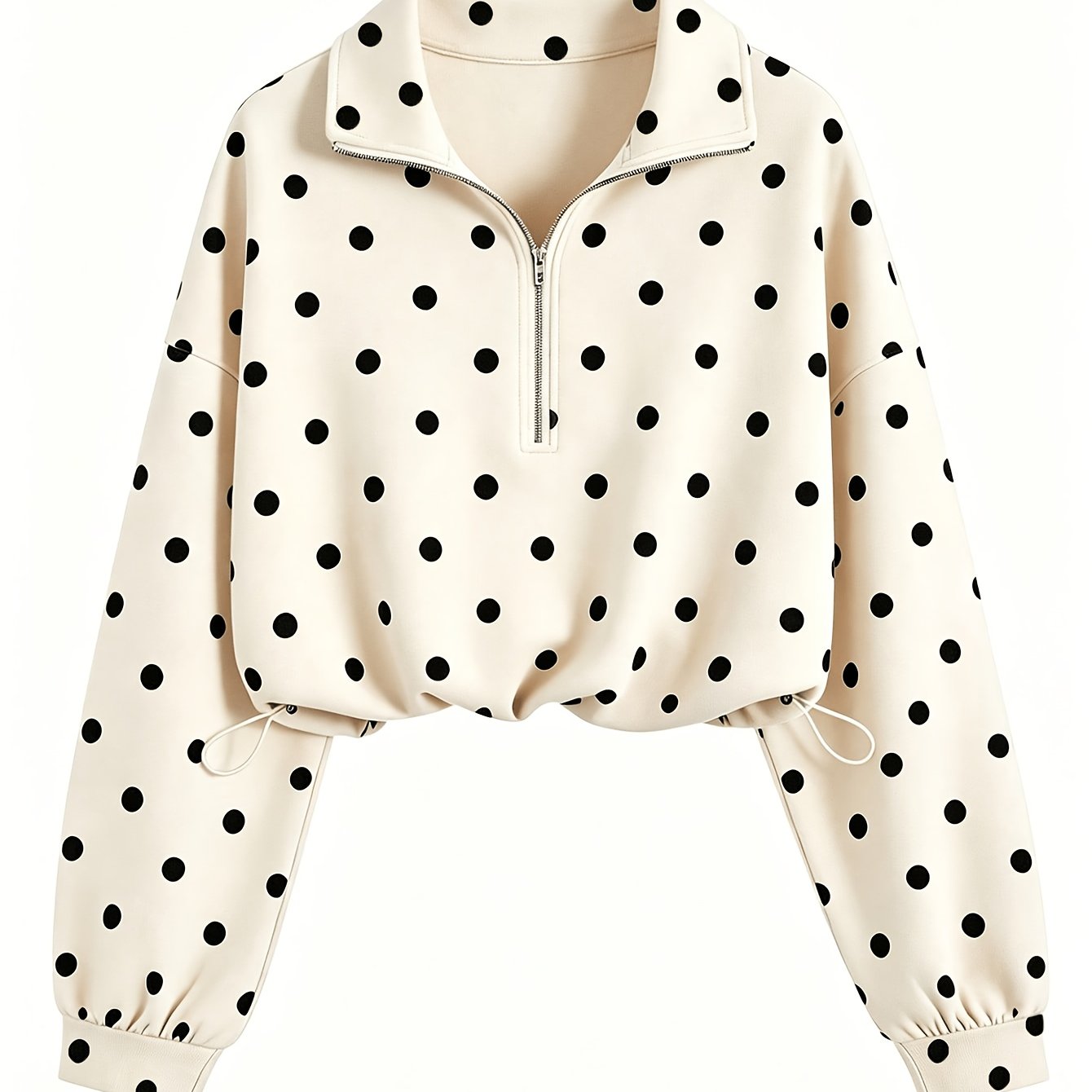 TEMU Women's Fashion Polka Dot Print Off-shoulder Long Sleeve Half-zip Sweatshirt