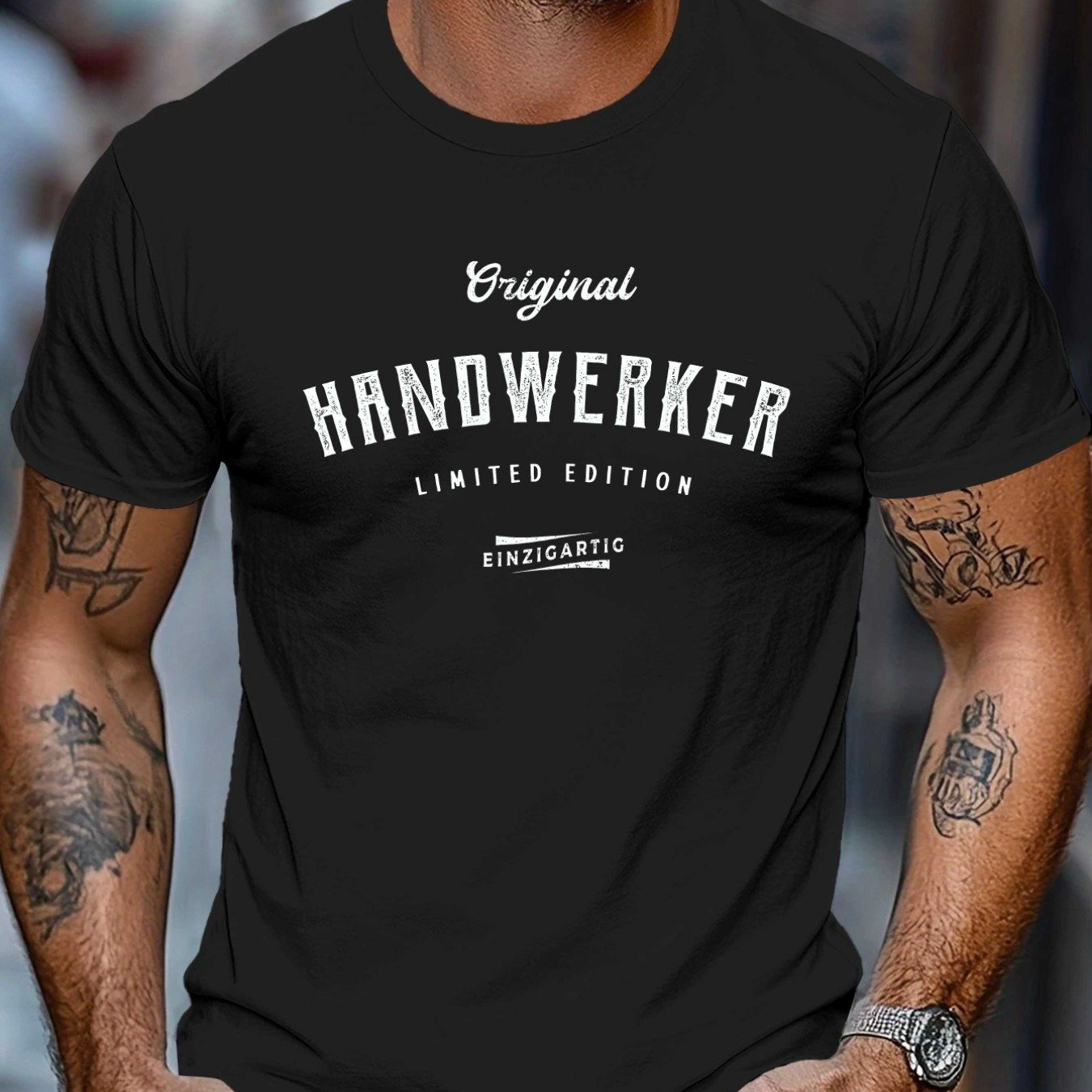 Handwerker Edition Crinkle Plus Size Men's T-shirt | Casual Crew Neck, Long Sleeve, Stretch Fabric, Print Pattern, Fit
