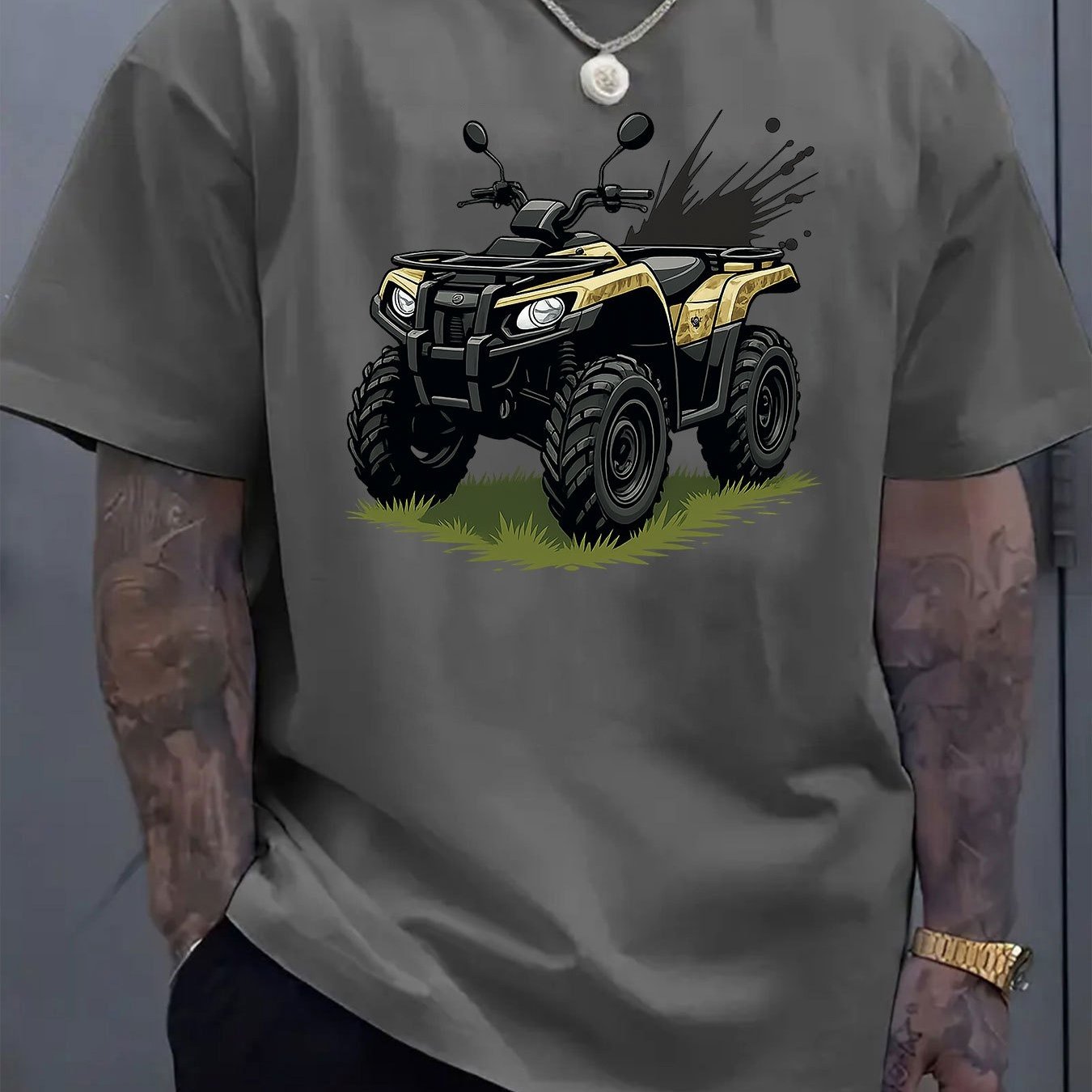 TEMU Atv Vehicle Print Short Sleeve T-shirt