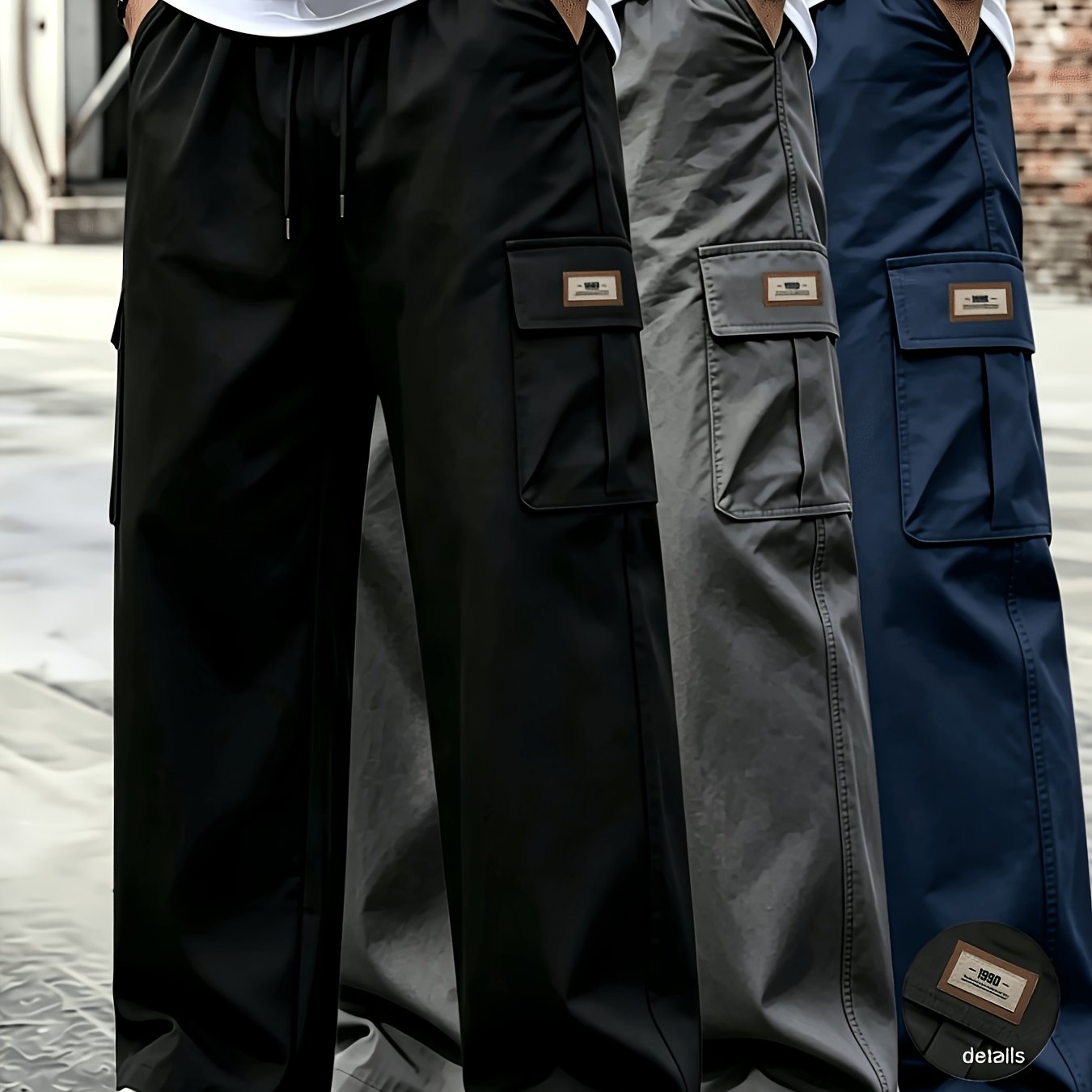 TEMU 3pcs Latest Style Cargo Pants Men's Durable Athletic Trousers Men's Pants Straight Loose Spring Summer Autumn Winter Multi-pockets Casual