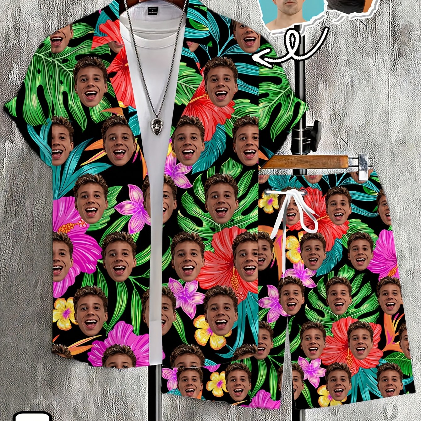 TEMU Custom 3d Men's Short Sleeve Shirt And Shorts Set