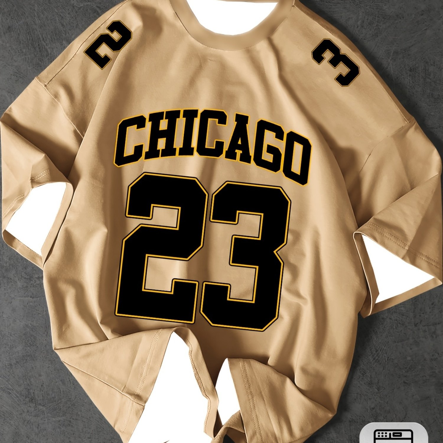 TEMU Men's New Summer Trendy "chicago" And Number 23 Loose- Neck T-shirt, Polyester Fiber, Suitable For Parties, Daily Wear, Outdoor Sports, Machine