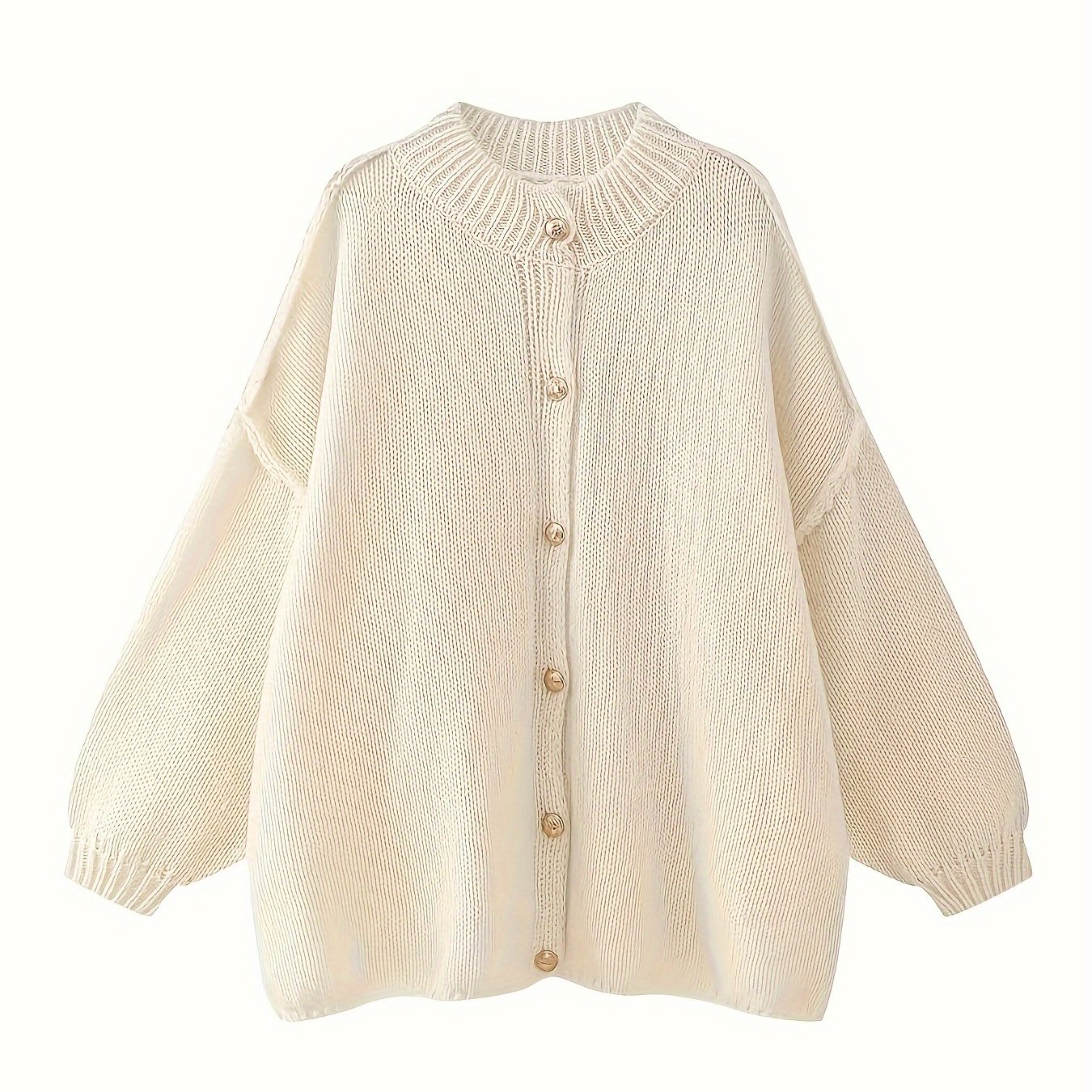 Beige Loose- Cardigan With A Simple Round Neckline, Featuring A Casual And -back Style. The Fabric Is Warm And Comfortable, Suitable For Women' And Gatherings During Autumn And Winter