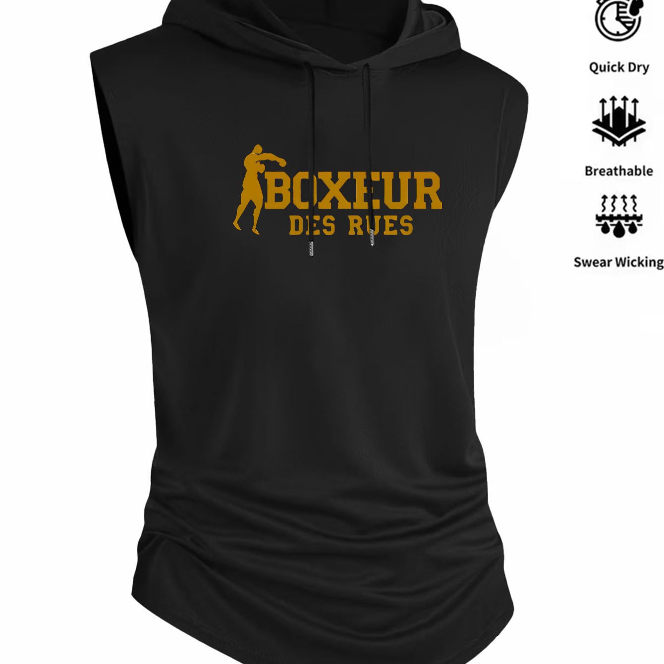TEMU Men's Summer Hooded Sleeveless Vest, Boxer Themed Print, Casual Pure Short-sleeve T-shirt For Fighting Enthusiasts, Creative Print - Breathable