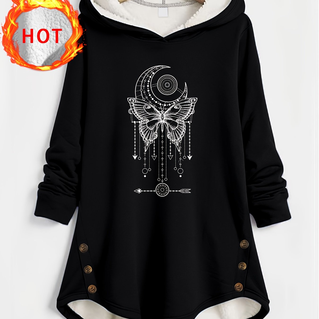 TEMU Sweat à capuche chaud pour femme pour /hiver - Capuche doublée, sweat à capuche à motif imprimé, coupe confortable, douce avec cordon | Lavable,