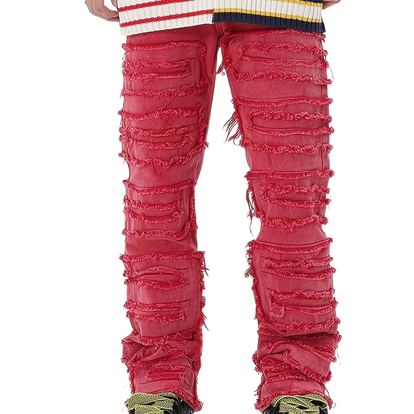 Mens red hot sale distressed jeans