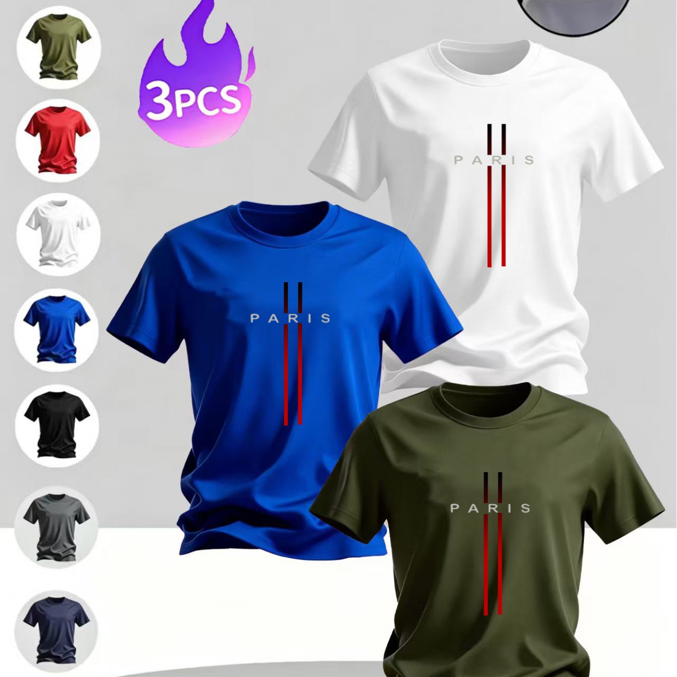 TEMU 3pcs Set Men's Summer Round Neck Short Sleeve T-shirts Letter Print Top Breathable Skin-friendly Loose Fit Multicolor Optional Daily Sports