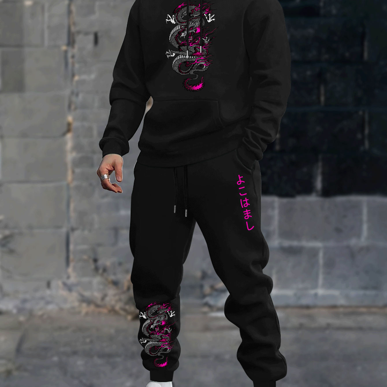 TEMU Conjunto de Sudadera con Capucha Holgada Casual para Hombre, Otoño e Invierno, Traje Elegante y Moderno con Pantalones Largos
