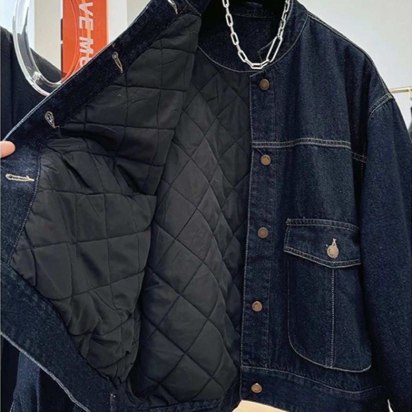 TEMU 【商品名】レディース 冬 ファッション 厚手 デニム ジャケット スタンドカラー 韓国風 ルーズ ショート丈