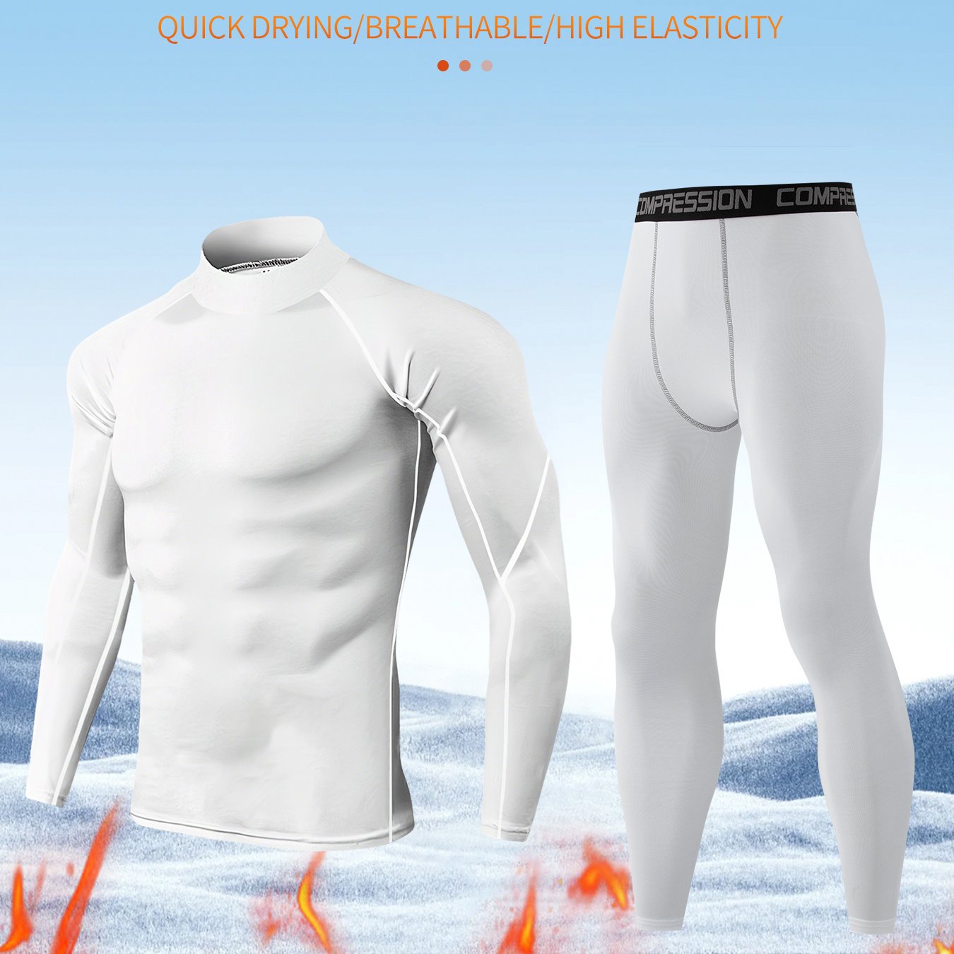 TEMU Men's 2pcs Thermal Compression Suit - High-elastic Winter Long Sleeve Compression Shirt & Pants, Full-body Compression Wear For Skiing, Gym,