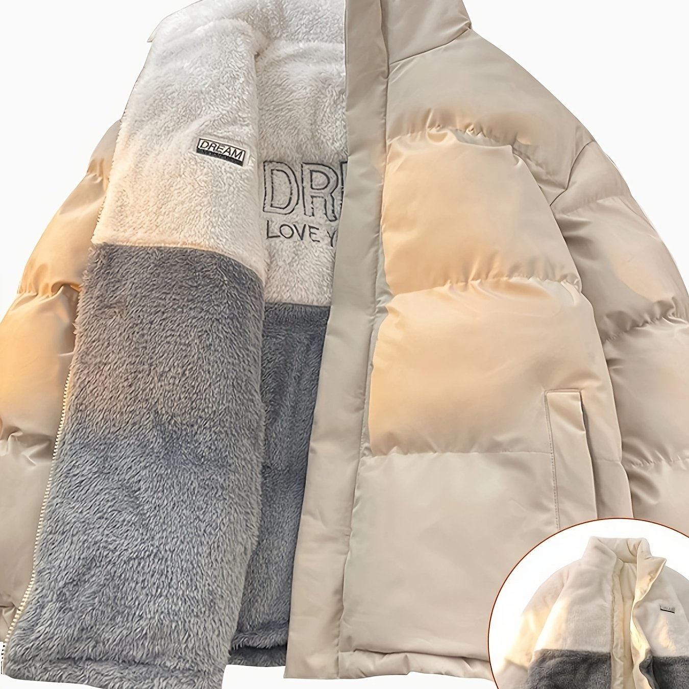 TEMU 1pc Contrast Color Versatile Double-faced Wearable Jacket Men's Winter Short Thick Hooded Coat Outing Casual Sports Party Wear