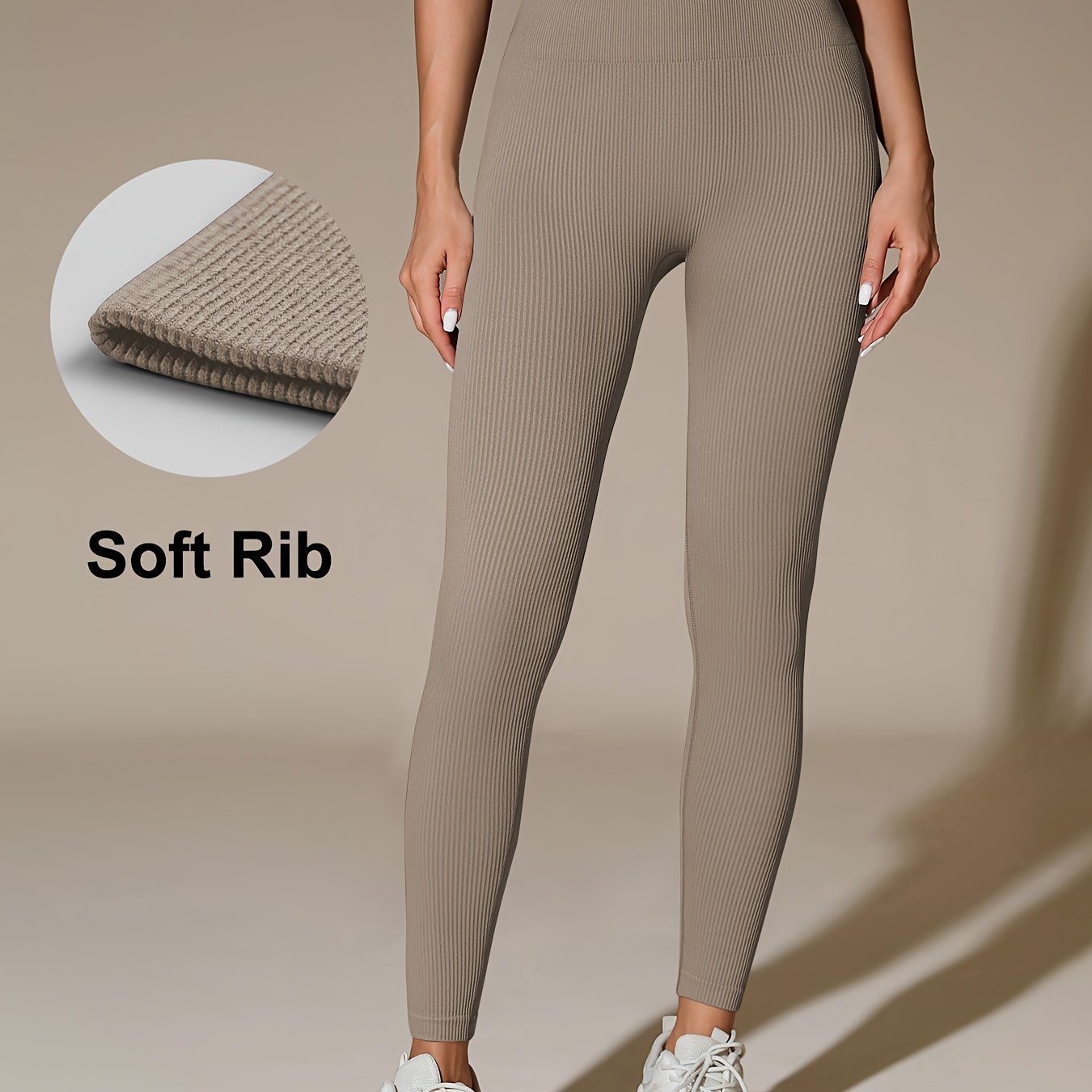 Image of Women' High-waisted Sports Leggings, Ribbedtummy Control Yoga Pants