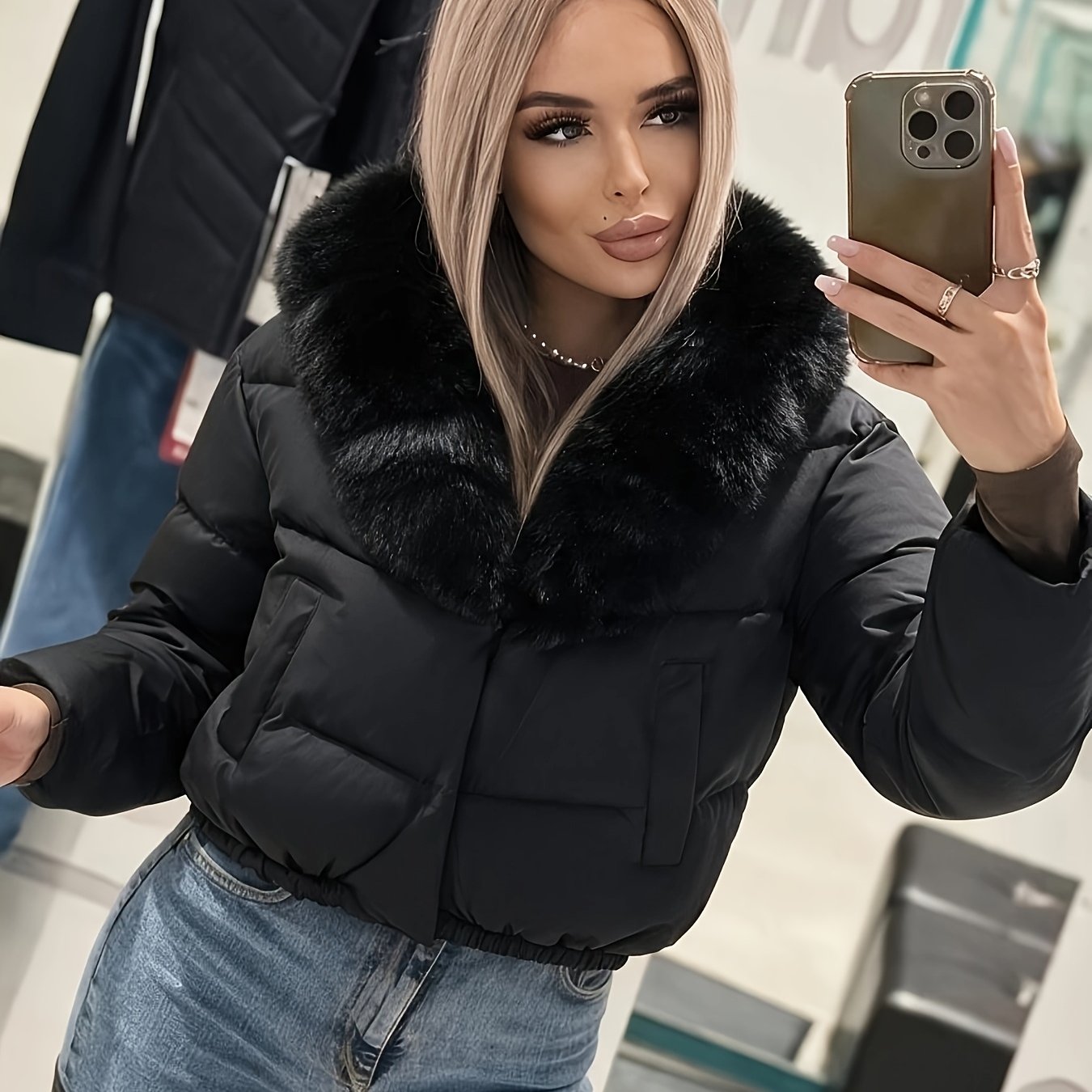 TEMU Light Large Collar Padded 2026 Autumn/winter Warm Short Jacket, European And Versatile Padded For Women, Autumn/winter Thickened Short Collar