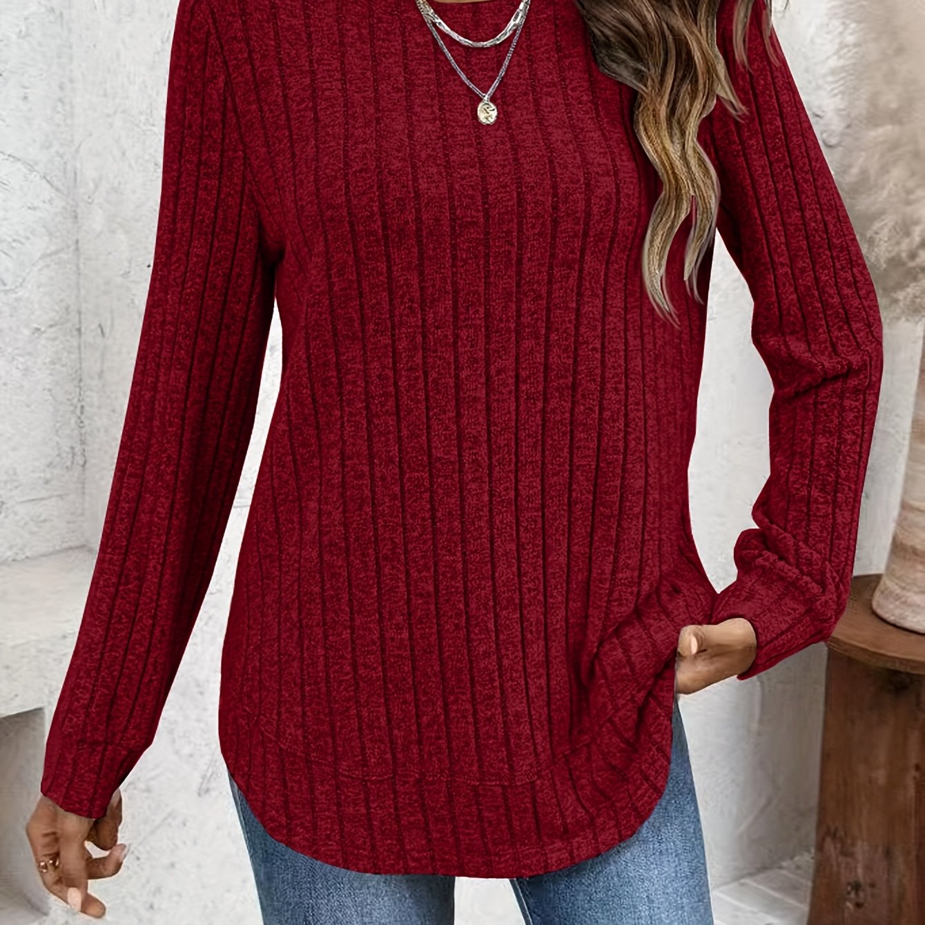 TEMU Plus Size - Women's Round Neck Long Sleeve Sweatshirt, Comfortable
