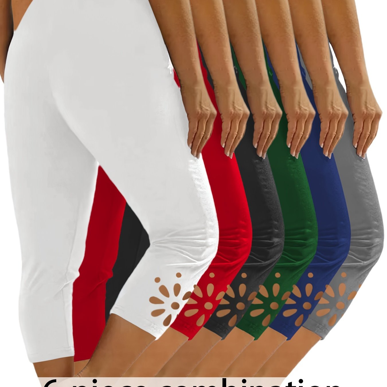 TEMU Lot de 6 leggings de sport et de yoga décontractés à haute élasticité avec motif floral