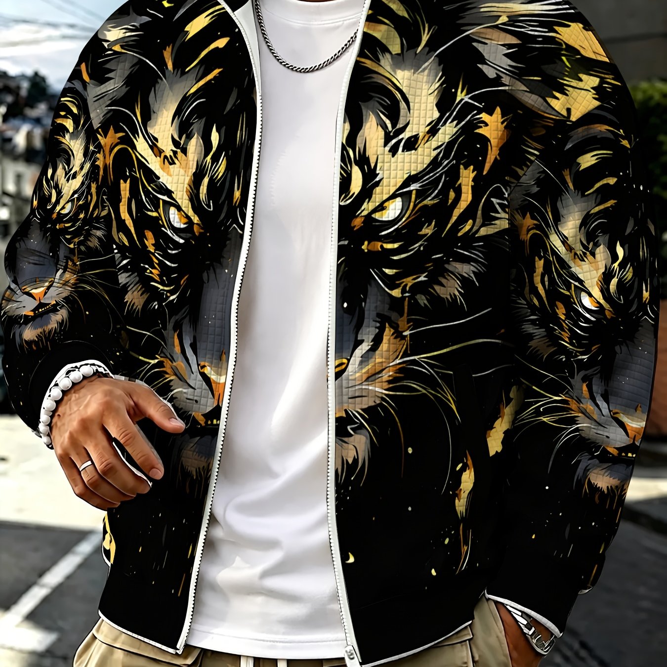 TEMU Plus Size Men's Casual Sports Jacket, Fashionable Trendy Zipper Collar Fall Winter Style, Trendy Outerwear
