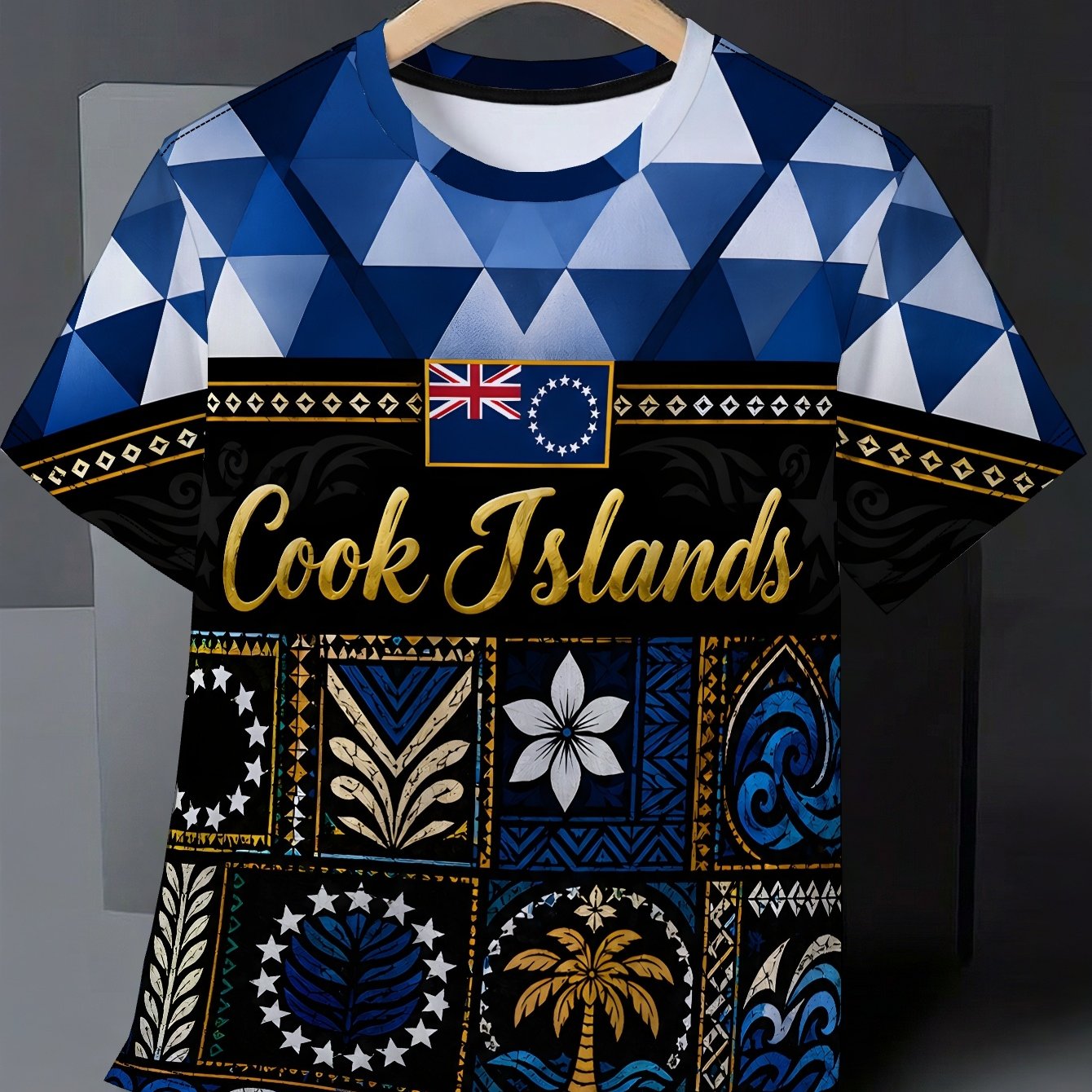 TEMU Plus Size Men's Summer T-shirt, 2d Cook Islands Heritage Print Graphic Print Short Sleeve Tees Trendy Casual Tops For Daily Life, Big And Tall
