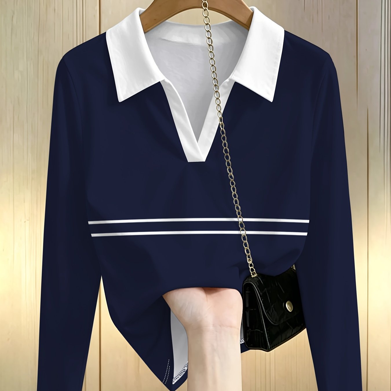 TEMU [printed Design - Not Textured] Fashion Women's Clothing, Easy Retro Women's Long Sleeve Shirt, Preppy Striped Fashion Casual Versatile Top,