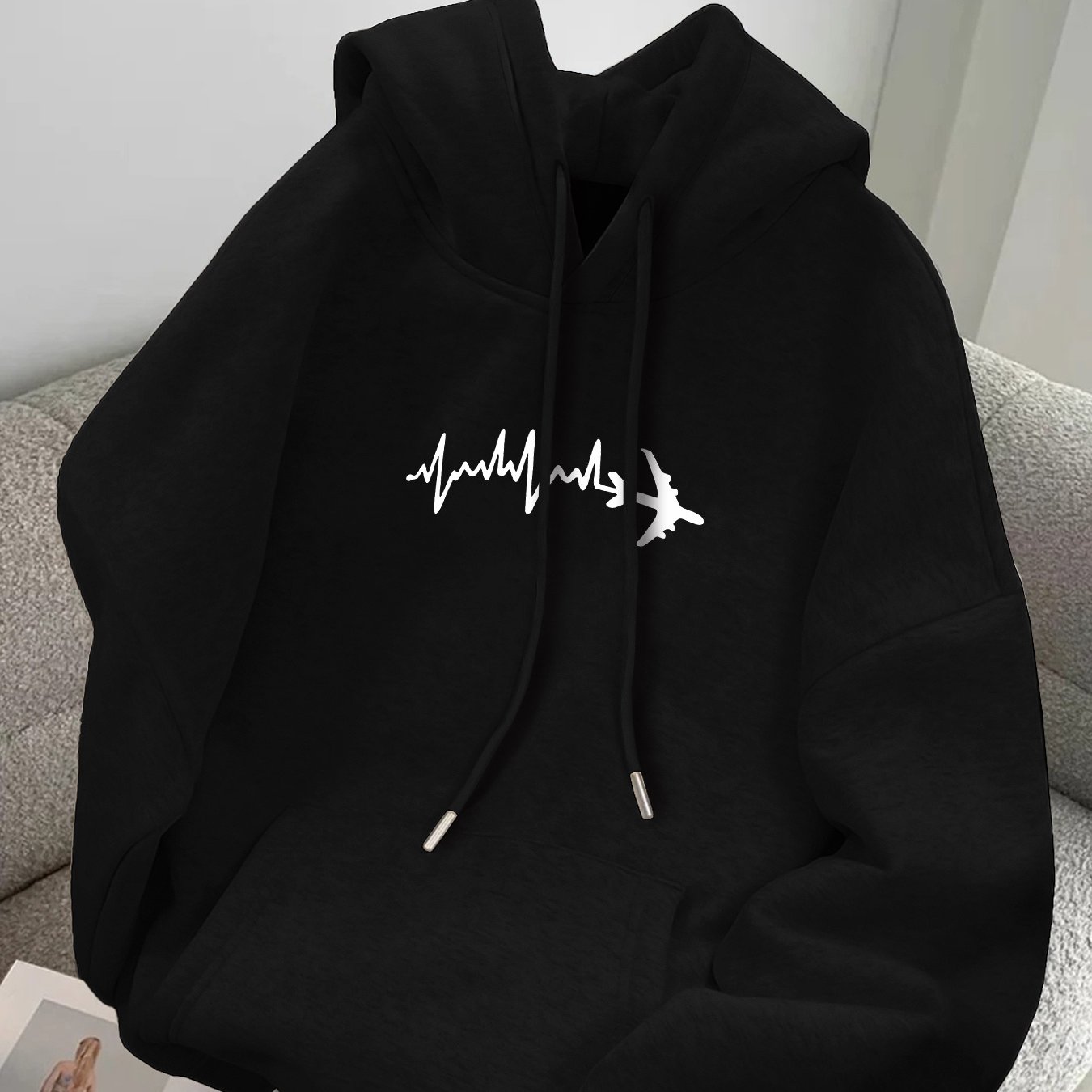 TEMU Casual Hooded Sweatshirt Airplane