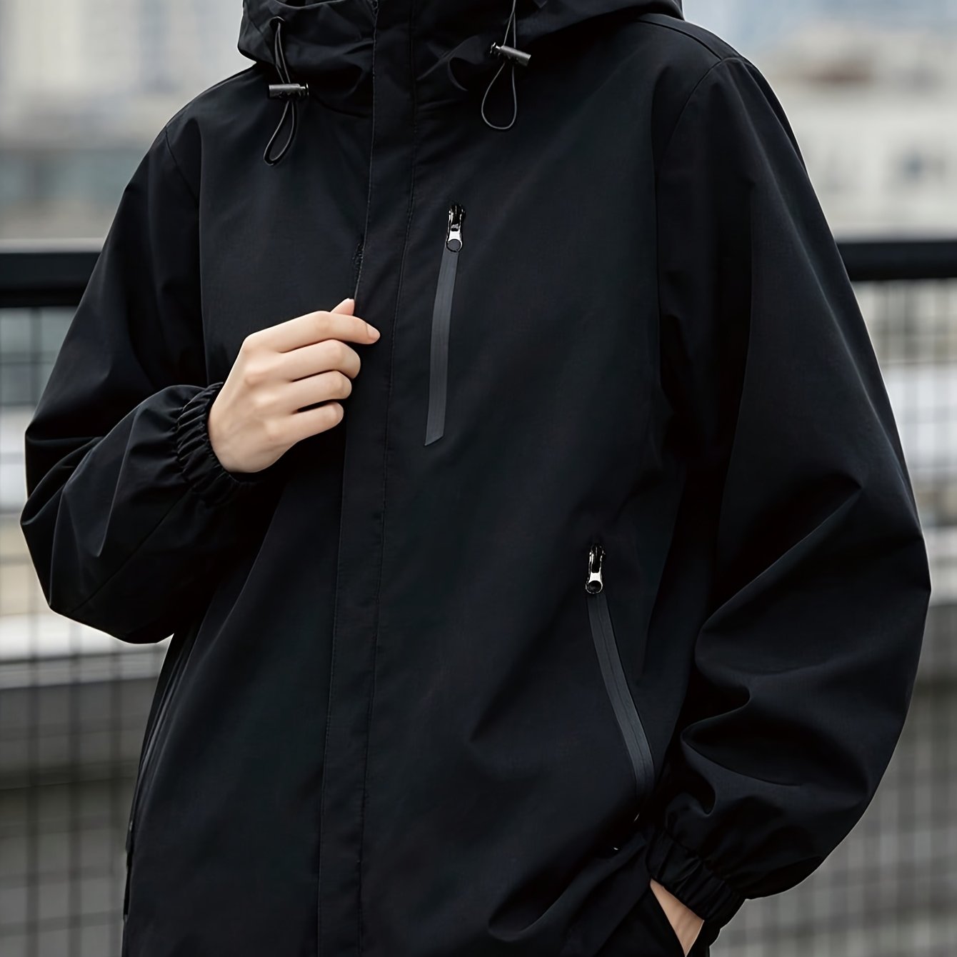 TEMU Women's Spring/autumn Casual Outdoor Loose Lightweight Zip-up Hooded Jacket