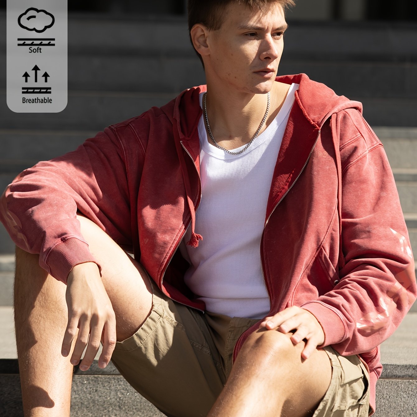 A Casual Long-sleeved For Men Made From, Featuring A Zipper And Pockets, Perfect For And Fall , Soft And Breathable