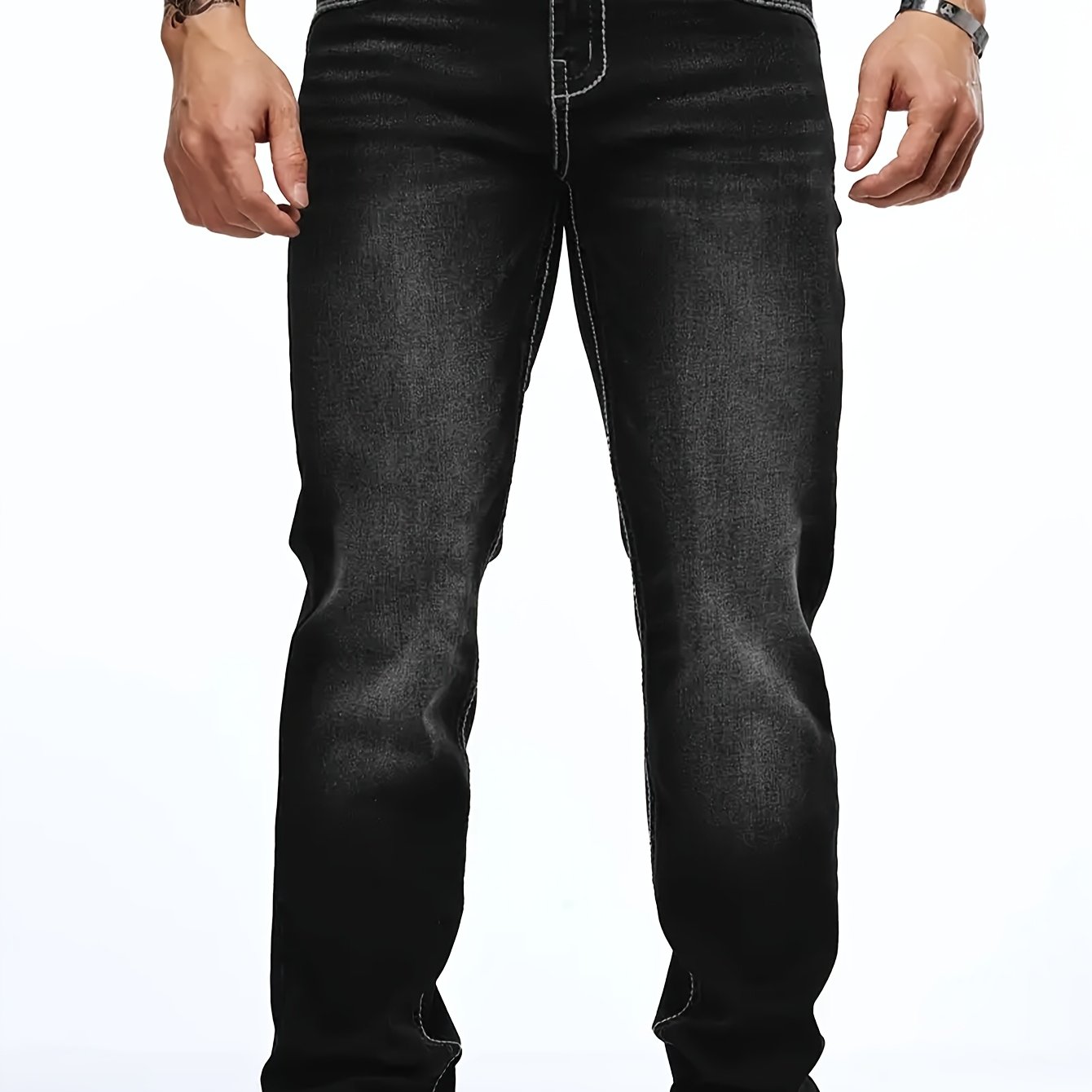 Men's Jeans, Elastic, Multi-, Slim Fit, Slimming, Black, Straight-leg Men's Trousers, Suitable For