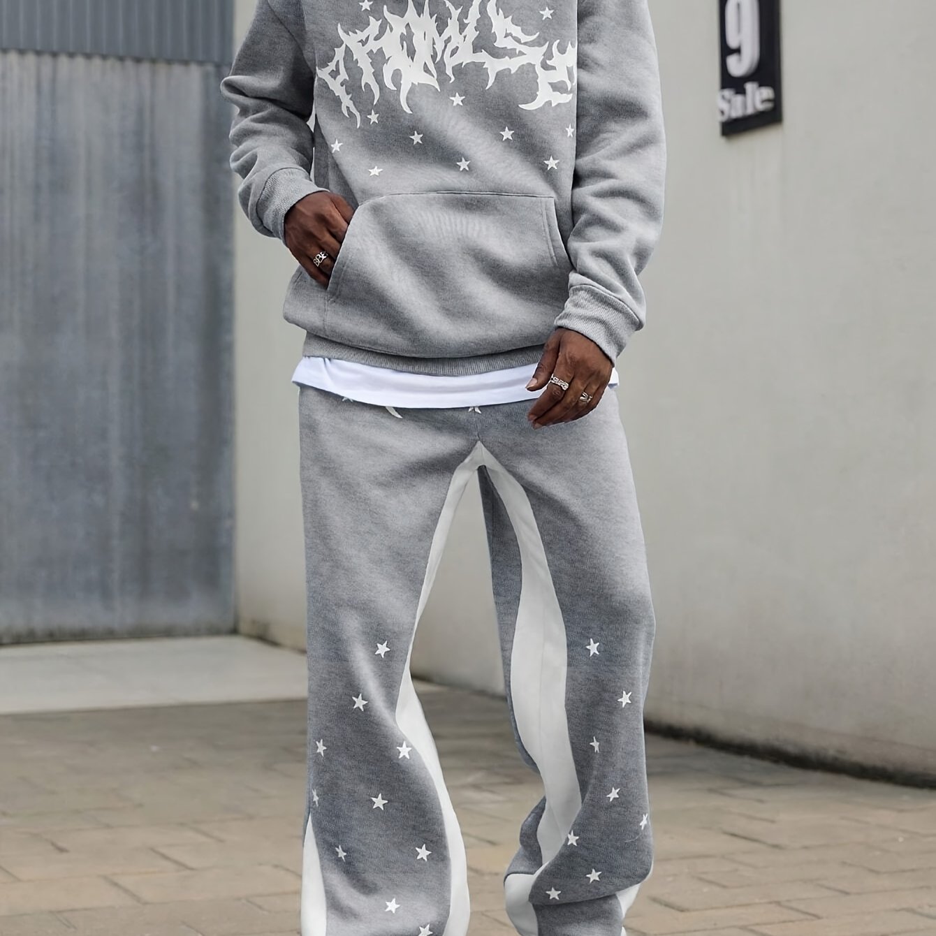 Image of Men's Autumn And Winter Casual Sports Hoodie Set Hip Hop Style Printed Hoodie 2pcs Sportswear Set