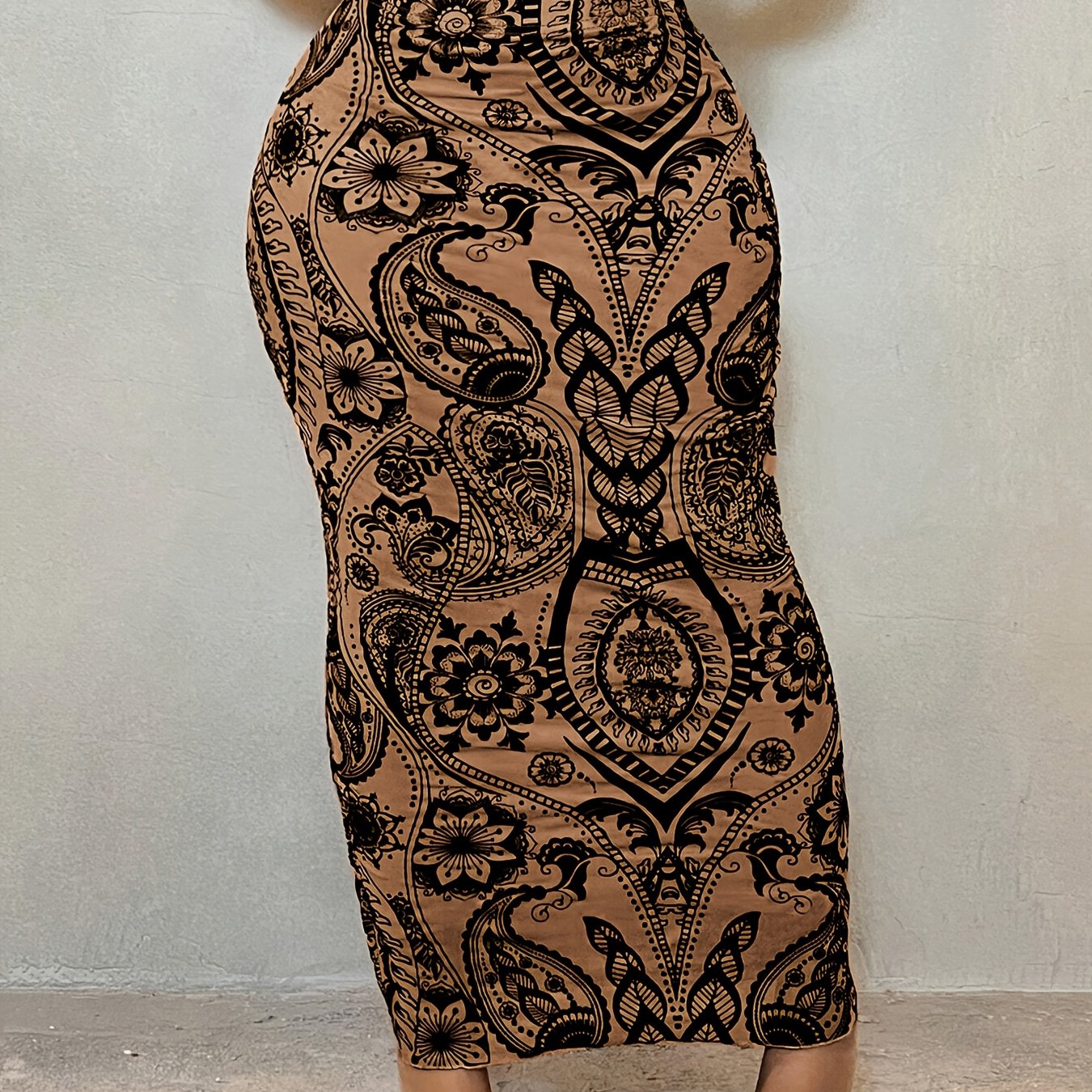 TEMU Women Paisley Floral Geometric Print Mesh High Waist Mermaid Maxi Skirt, Lightweight Slim Fit Long Pencil Skirt, Elegant Casual Bottoms Suitable