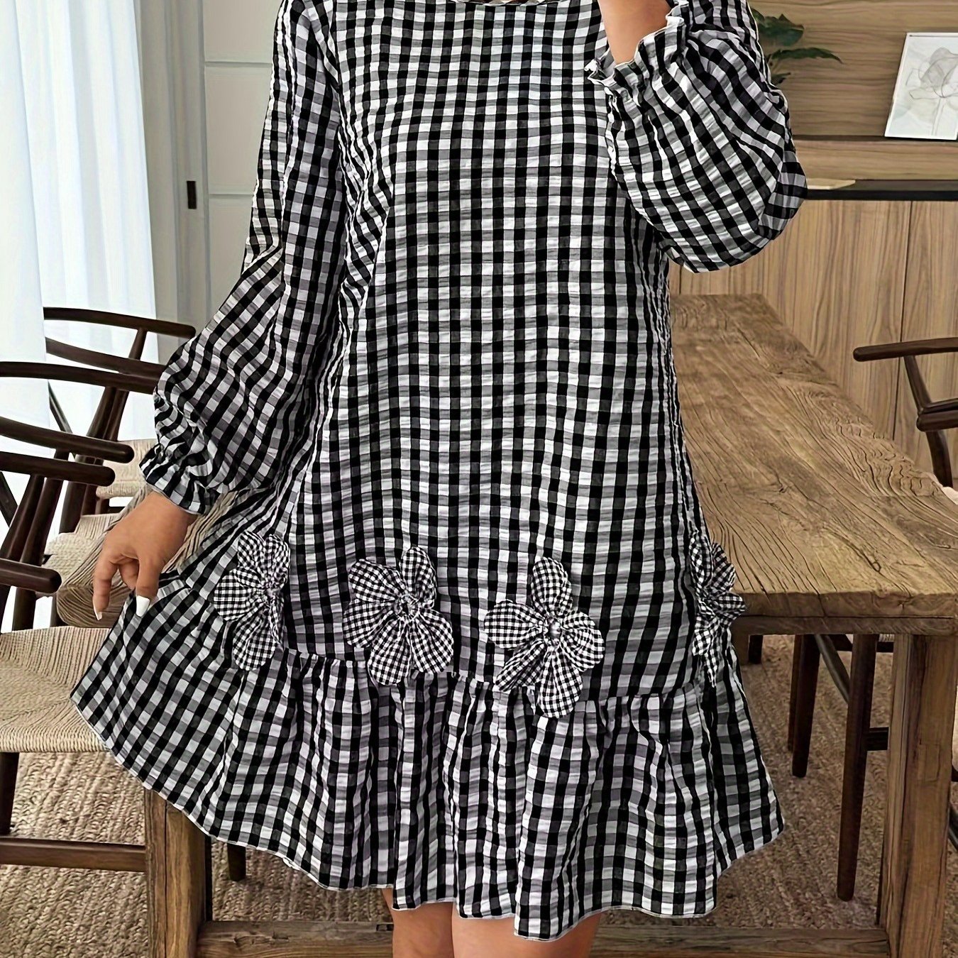 TEMU Plus Size - Plus Size - Plus Size Women's Clothing, Casual Floral Embellished Dress, Irregular Floral Cutout Design