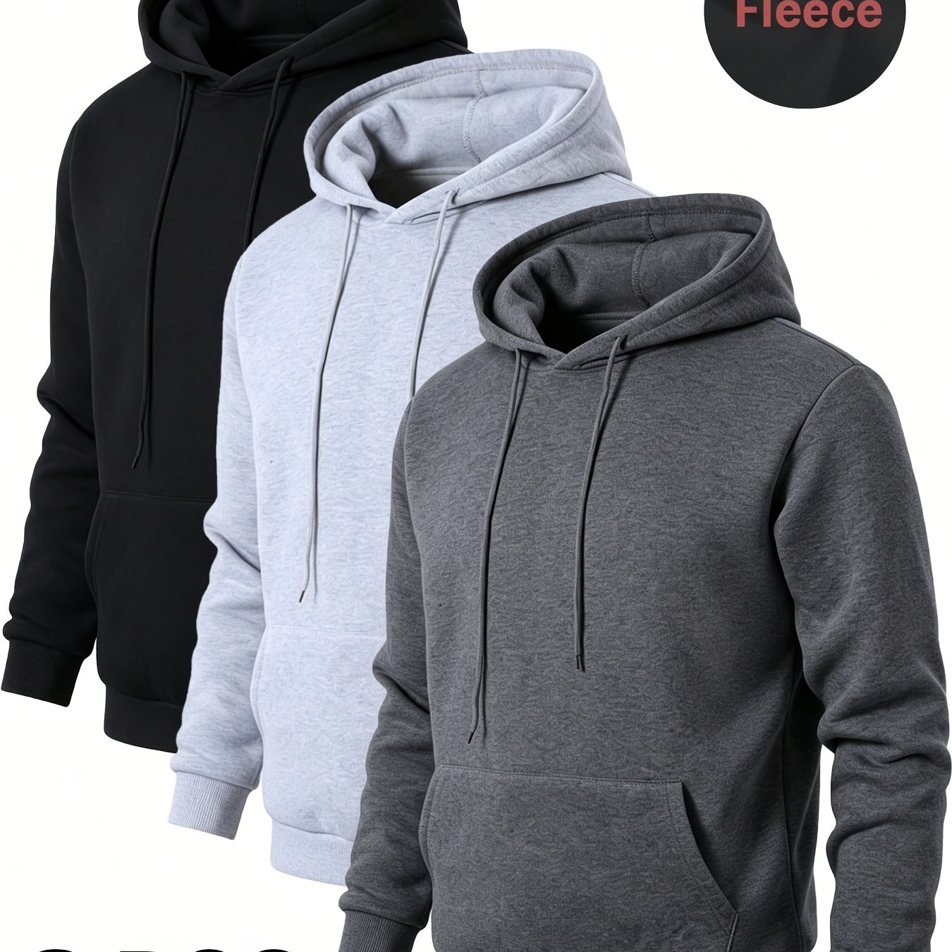 TEMU 3-pc Men's Casual Solid Drawstring Hoodie With Kangaroo Pocket, Long Sleeve Soft Pullover Sweatshirt For Daily Wear
