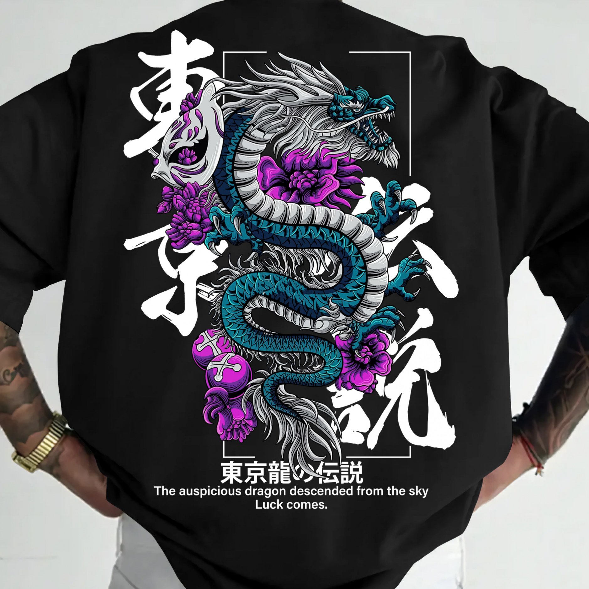 TEMU Tokyo Legend, Dragon Descends, Men's Casual Sports Street Hot Painting Print Trendy Short-sleeved T-shirt