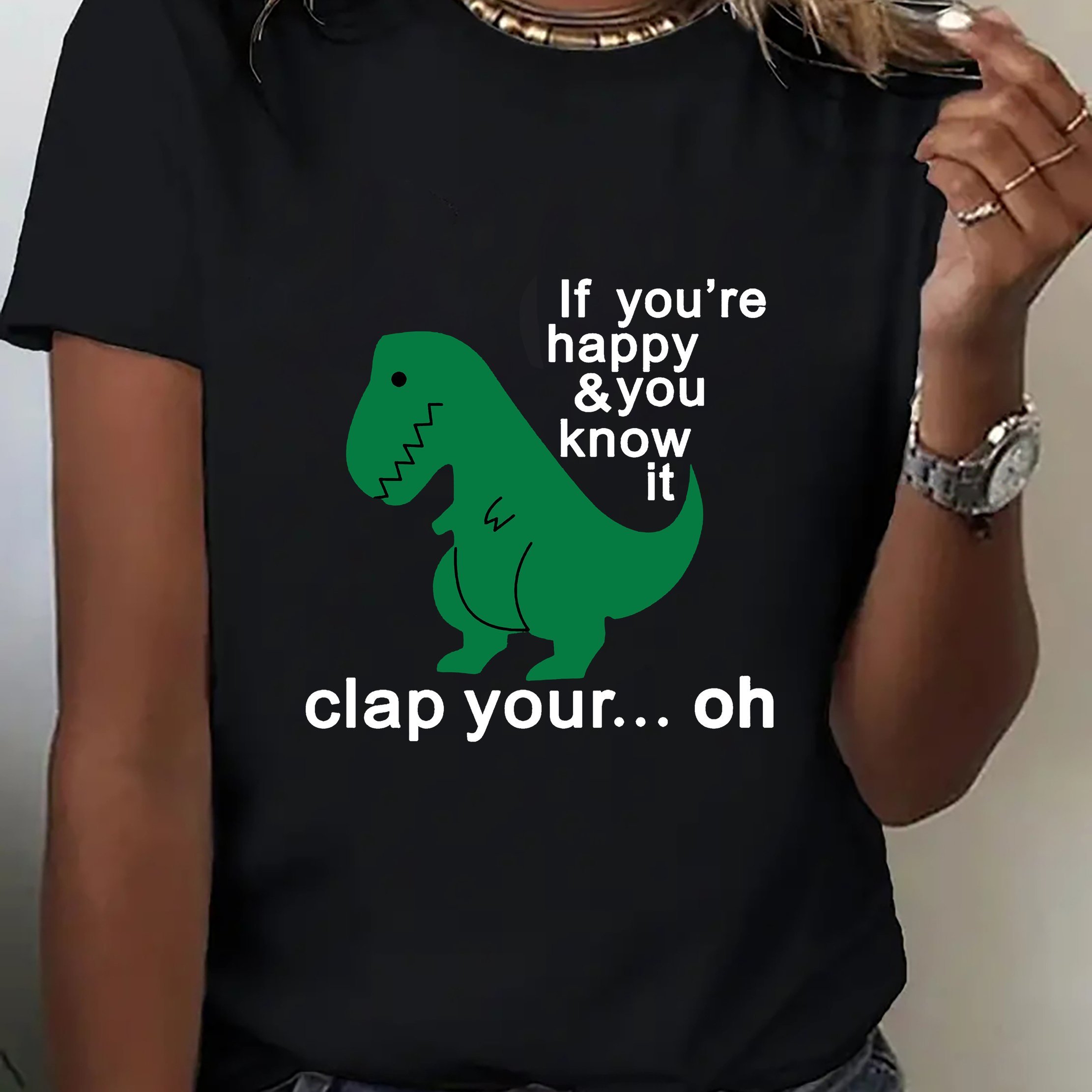 TEMU Women's Stylish Casual Sweatshirt Featuring A Cute Little Dinosaur Letter Prints