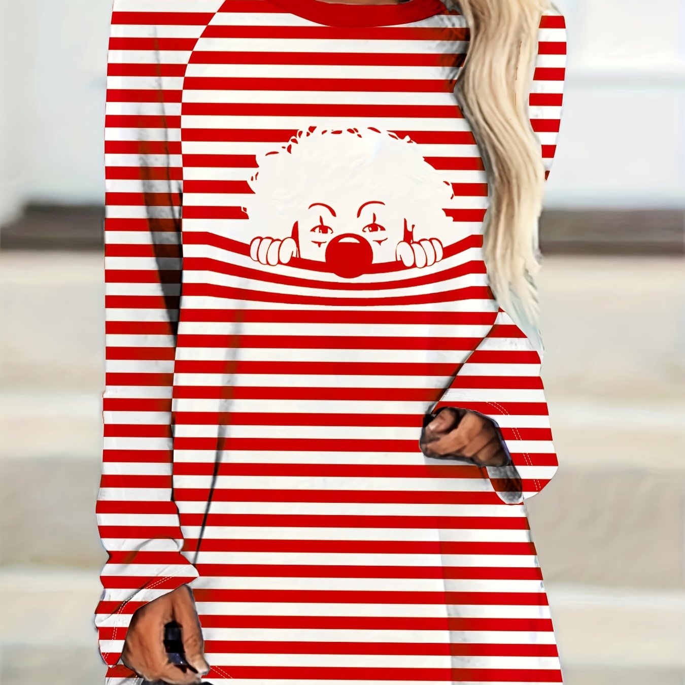 Plus Size - Plus Size - Carnival Striped Print Round Neck T-shirt