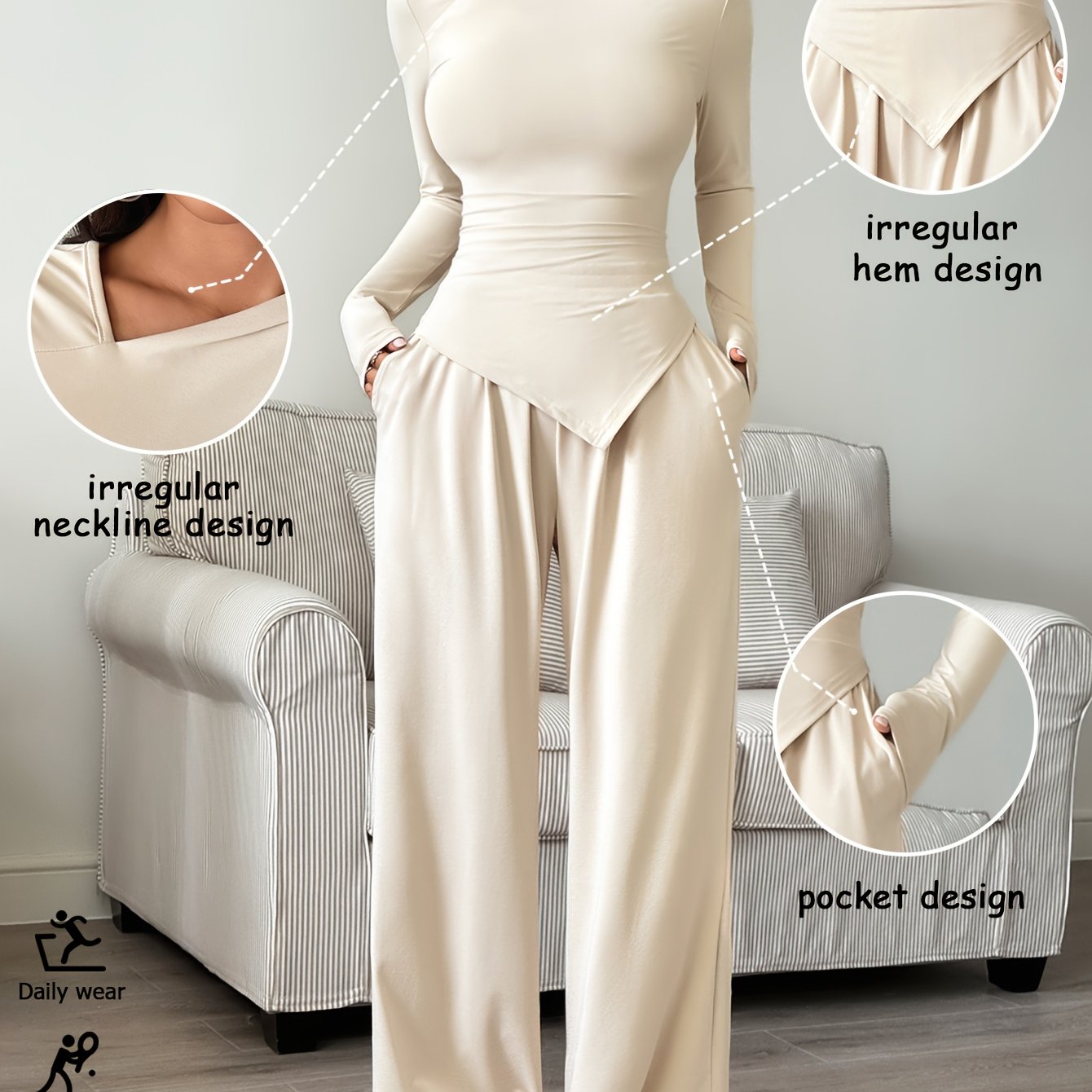 Image of Women's Casual Athletic Fashion Irregular Design Yoga Top And Bottom 2pcs Set With Pockets