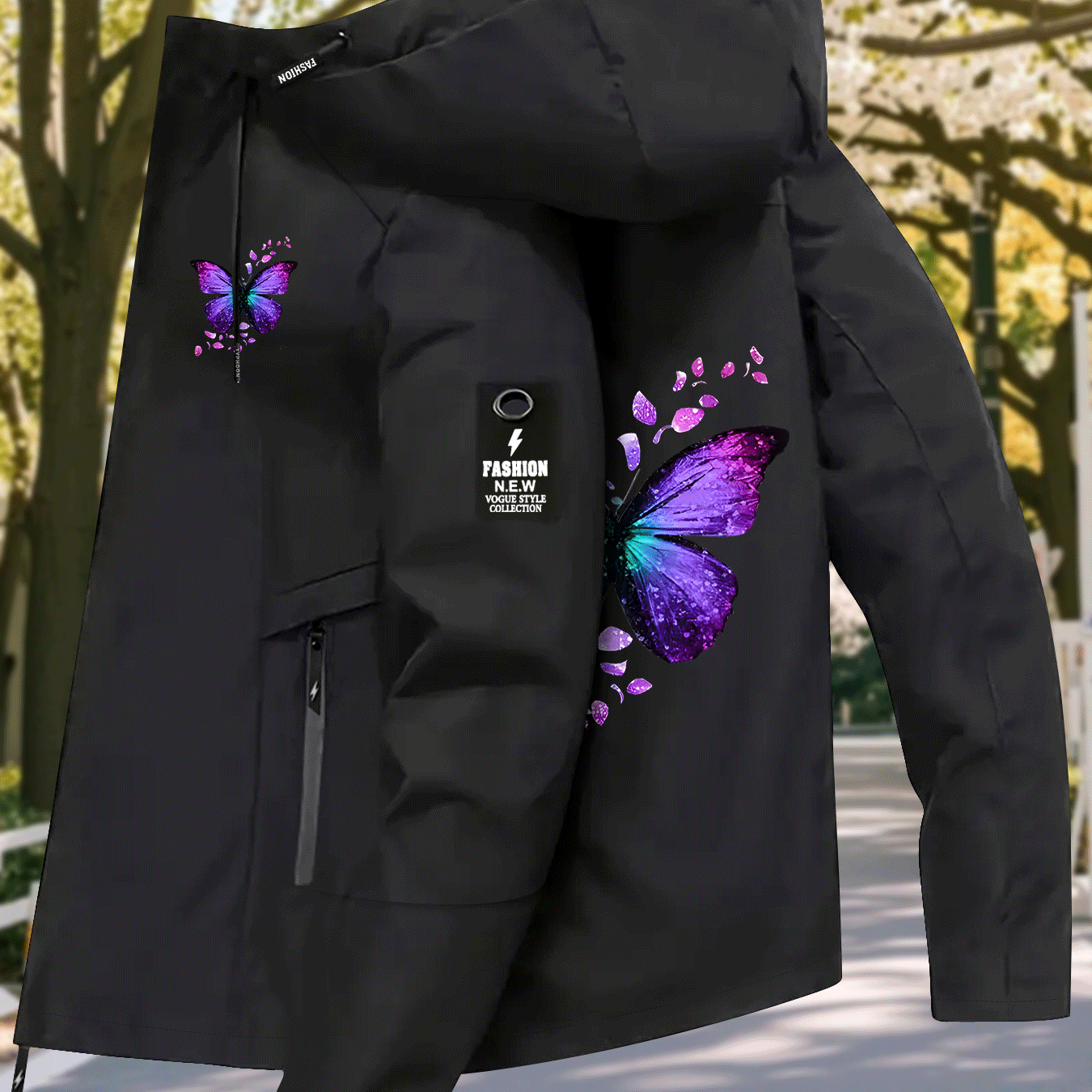 TEMU Purple-green Gradient Print Women's Thin Fleece Jacket, Sweet Casual Jacket
