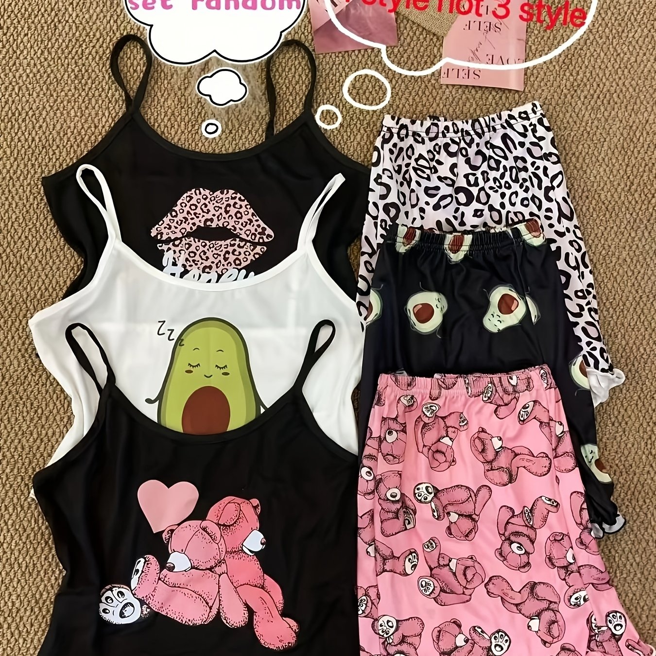 E-shop Zufälliges 1 Set von süßen und stylischen Cartoon-Loungewear- und Pyjamas für Teenager, für Teenager, für Teenager