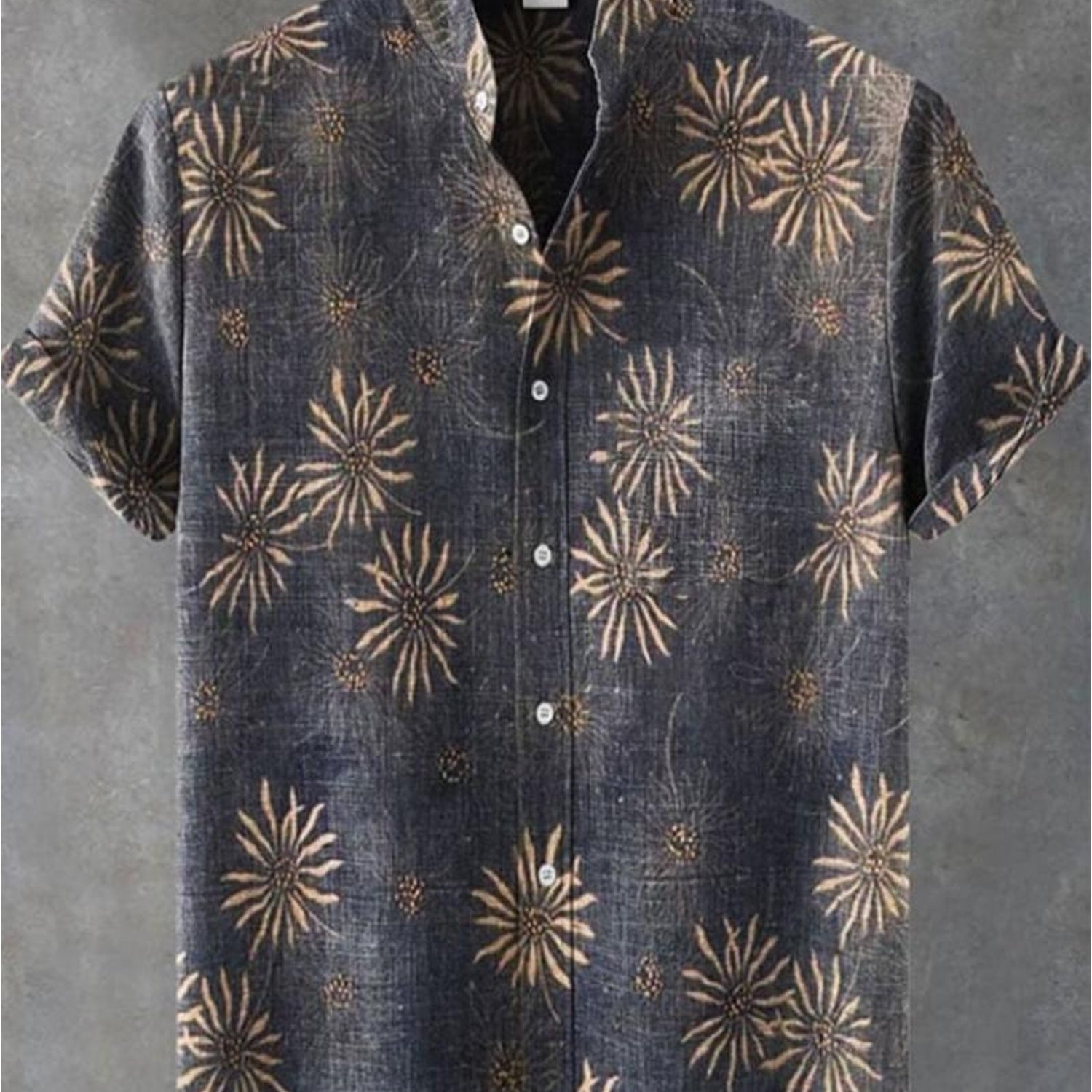 TEMU Men's Collar Floral Printed Short-sleeved Shirt, Polyester Fabric, Comfortable Casual Outfit, Mixed Color, Multiple Specifications , Stylish ,