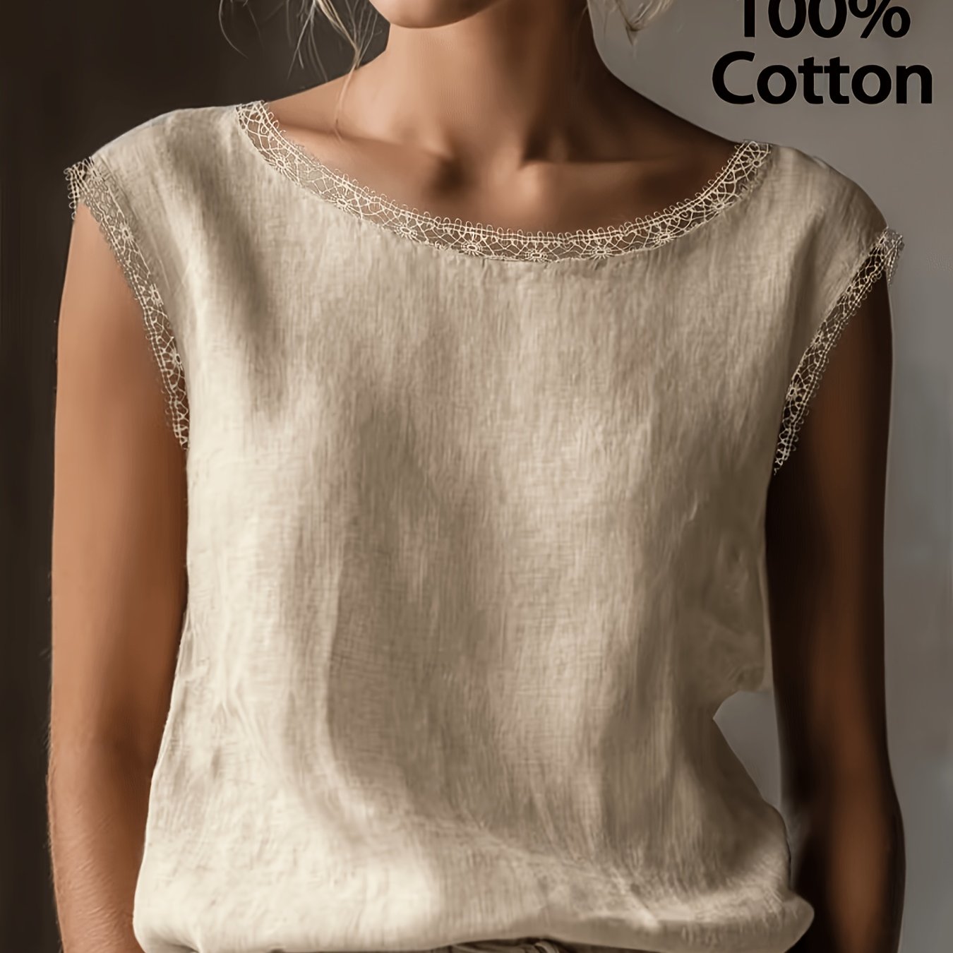 Image of Summer Women's Artistic Vintage 100% Shirt, Lace-trimmed Cut-out Collar, Loose Fit, Casual And Versatile For Daily Wear Asd1
